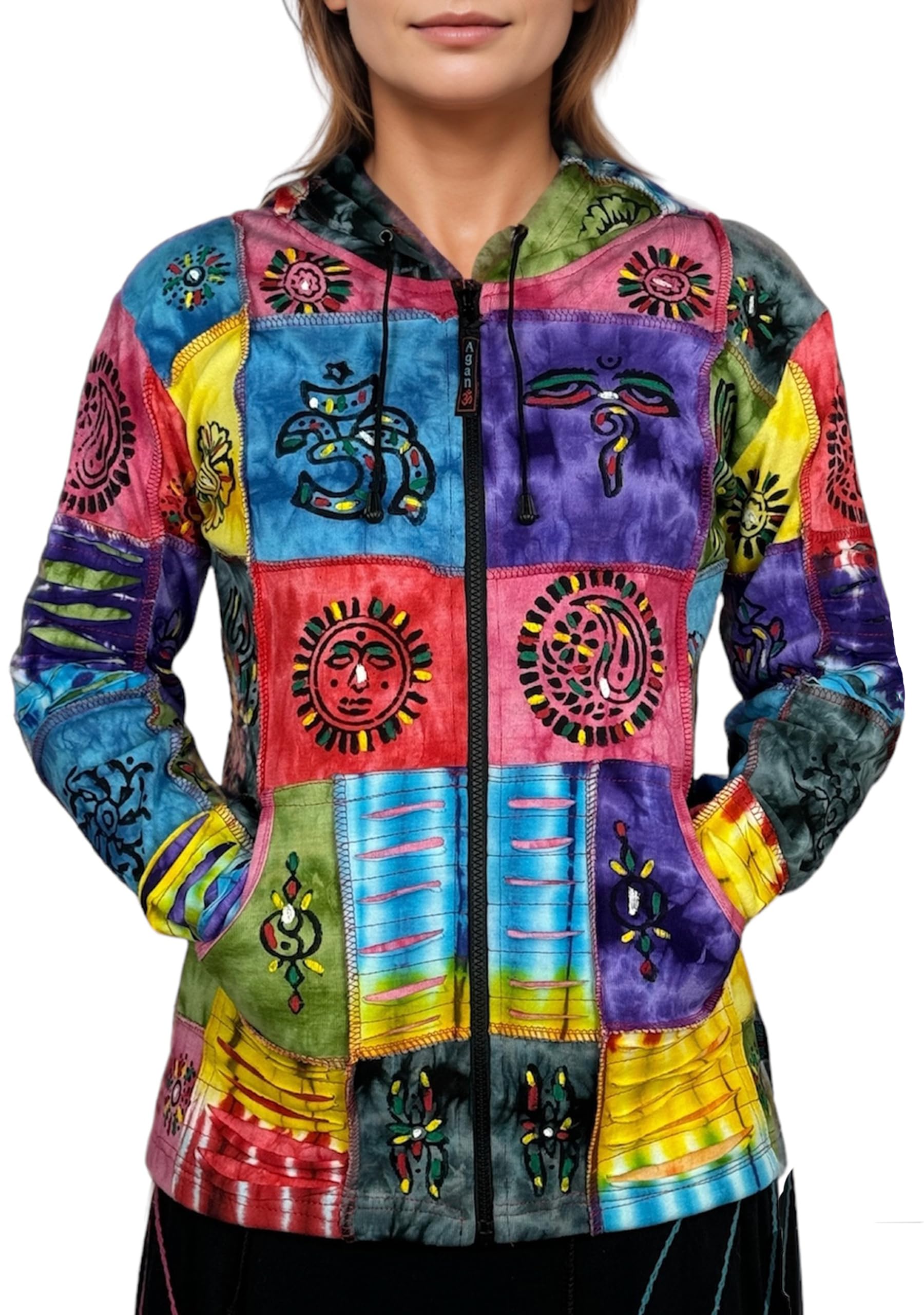 Agan Winter Hoodies for Women – Boho Cotton Patchwork Zip Up Womens Jackets