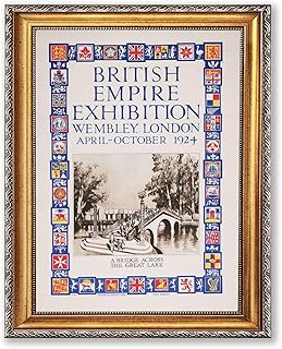 Framed Vintage British Empire Exhibition Poster Canvas Print Art Elegant Wall Art Painting Pictures Wall Decor for Living Room Home Decor Historical Bridge Scene for Office Apartment Decoration (Retro framed,12L"X16W")