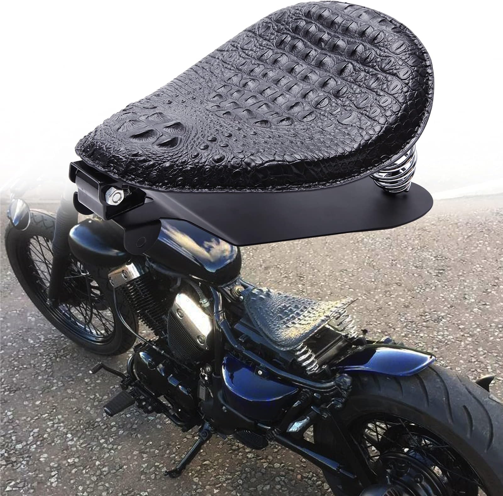 Black Motorcycle Solo Seat Spring With Base For Harley Heritage Softail Springer (Black-New)