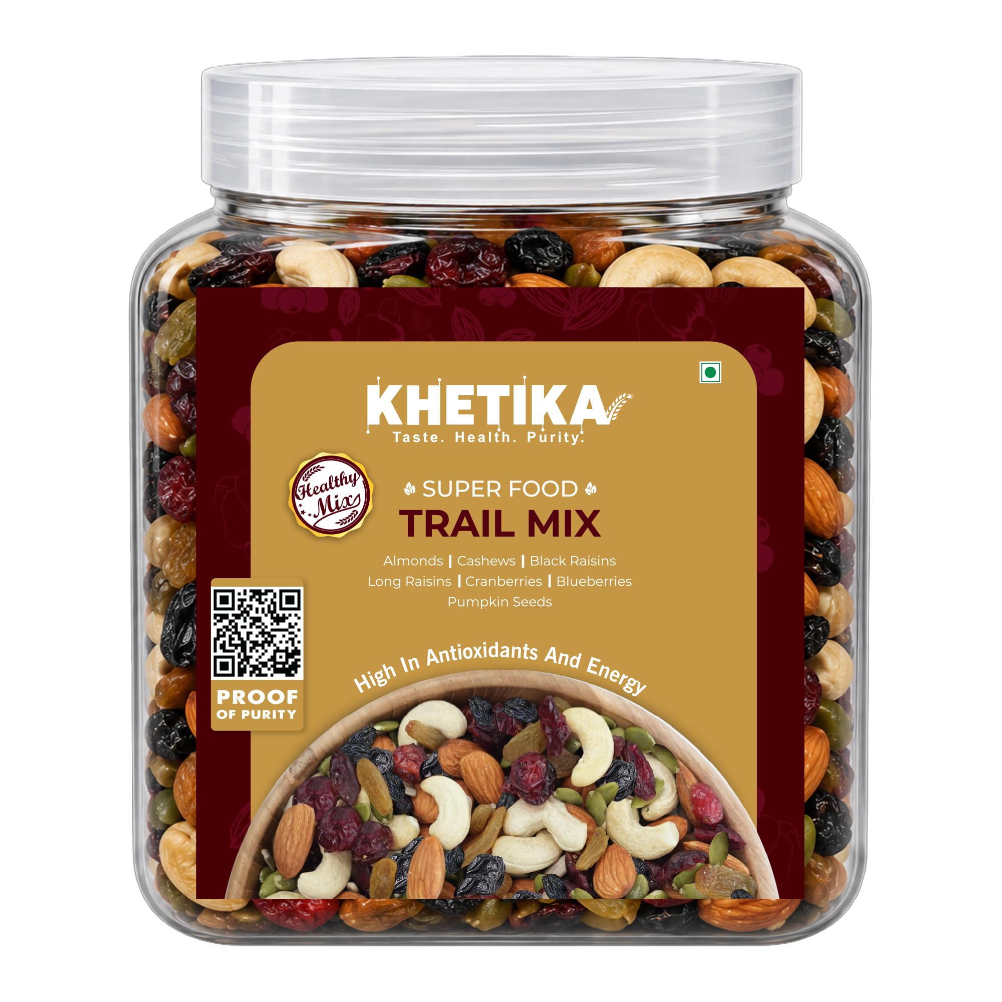 Khetika Trail Mix 450g | 7 Superfood in 1 Mix Jar | Dry Fruits & Seeds Mixed pack, Energy Power Pack Contains Almonds, Cashews, Cranberries,Black Raisins, Long Raisins, Pumpkin Seed, Blueberries-image-32