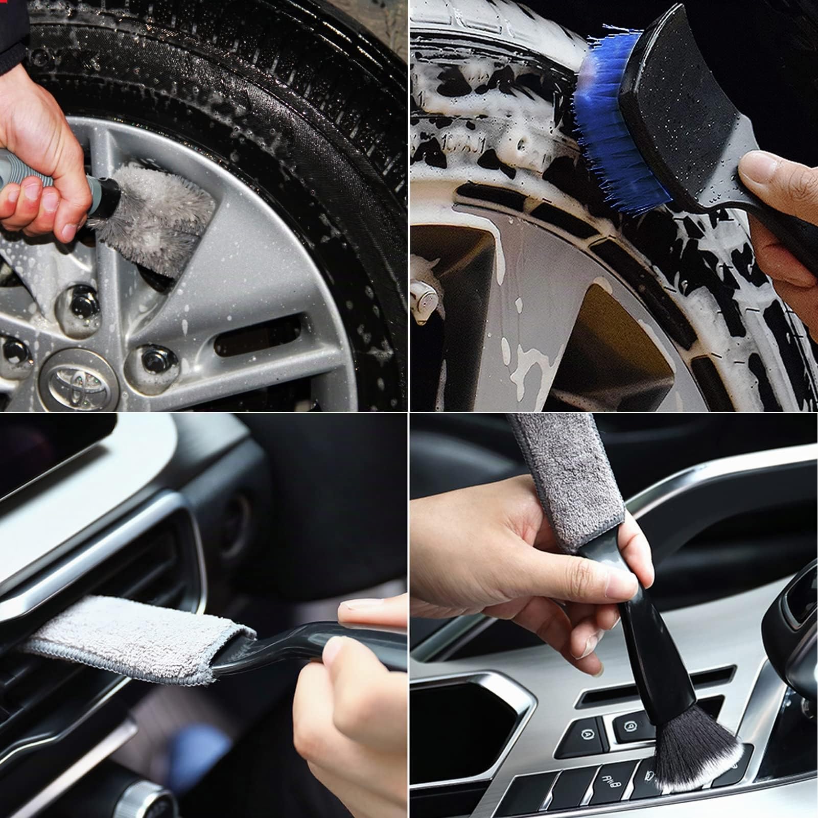 Kit di pulizia auto, Guanto per lavaggio auto da 62 pollici con manico lungo, Set di spazzole per dettagli auto, Set di spazzole per pulizia auto completo