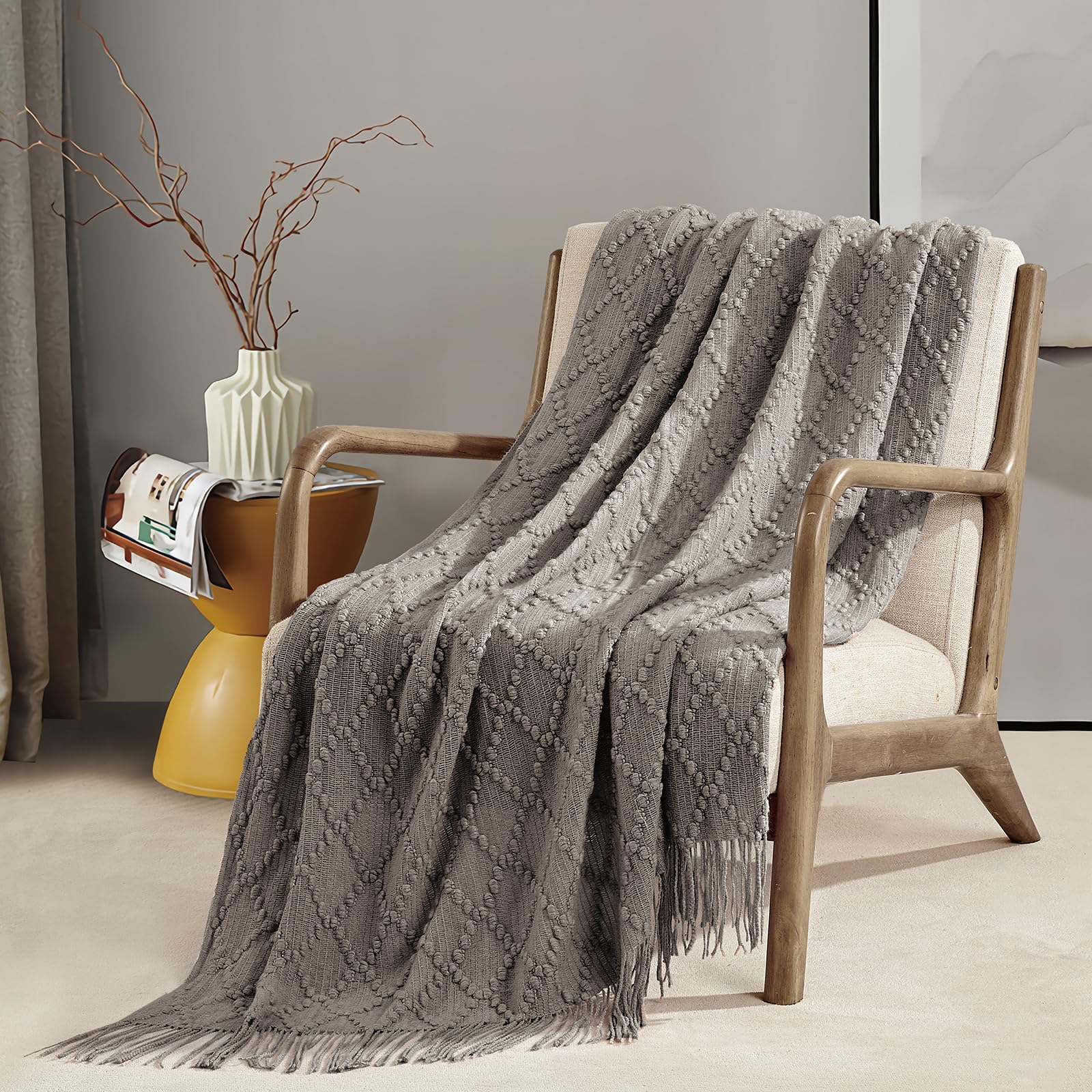 BOURINA Throw Blanket Textured Solid Soft Throws and Blankets for Sofa or Bed Knitted Decorative Blanket 127x178cm Dark Grey - Image 4