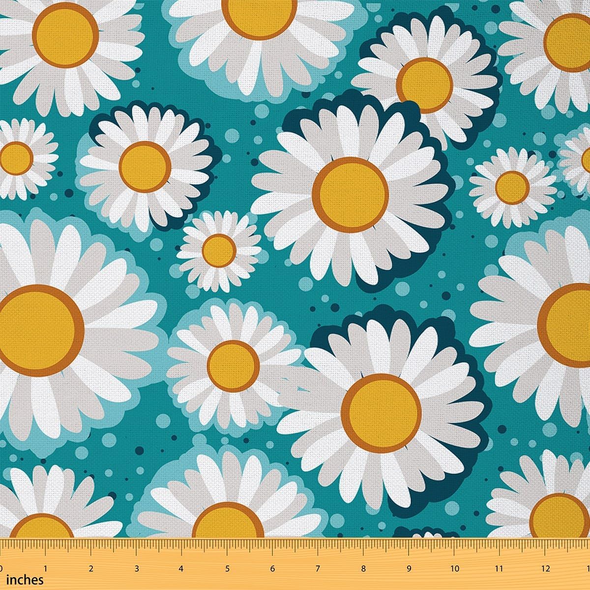 Cartoon Daisy Fabric by The Yard Watercolor Retro Hippie Flowers Decor Fabric for Sewing Supplies Vintage Wild Floral Rustic Style Fabric for Curtain and Home DIY Projects 3 Yards,108"Lx59"W Teal Blue