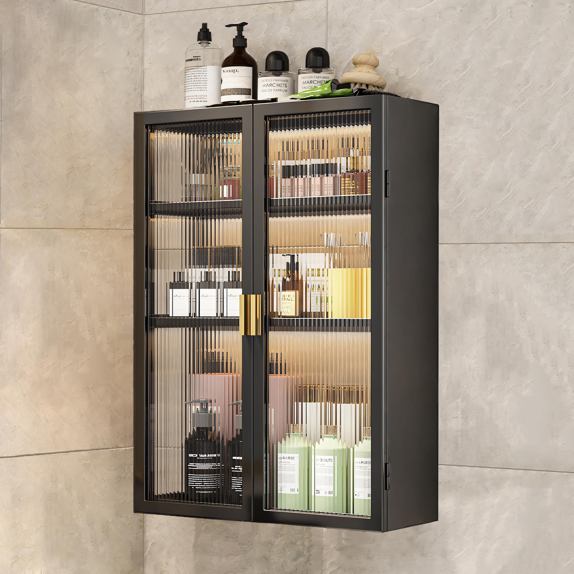 MIORAH Bathroom Storage Cabinet | Bathroom Accessories Set, Washroom Organiser Cabinet | 3 Layer, Space Saving Carbon Steel Shelf, Black, 50 Cm, Pack of 1 discount deal