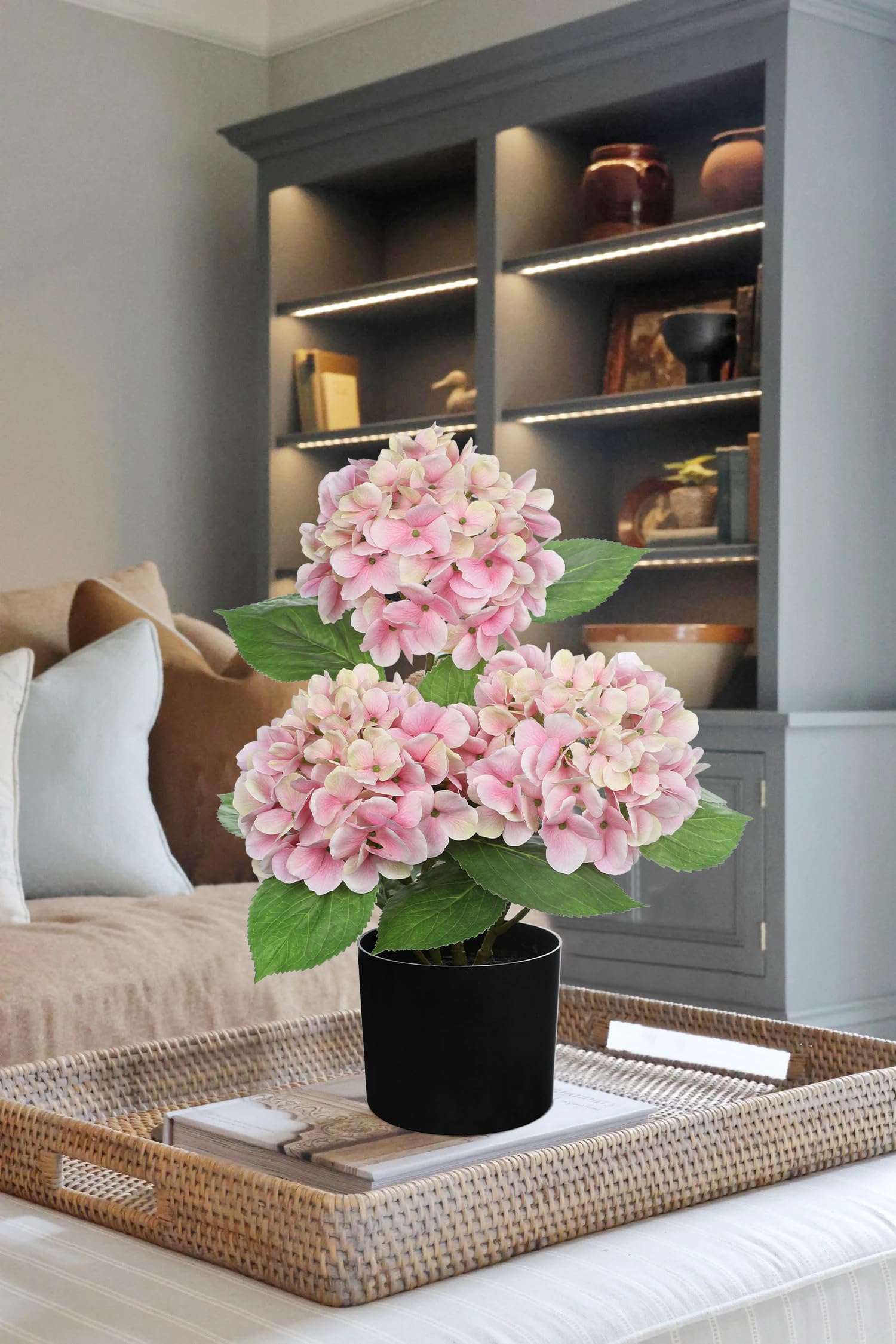Hollyone Fiori artificiali di ortensia in vaso per decorazioni 2