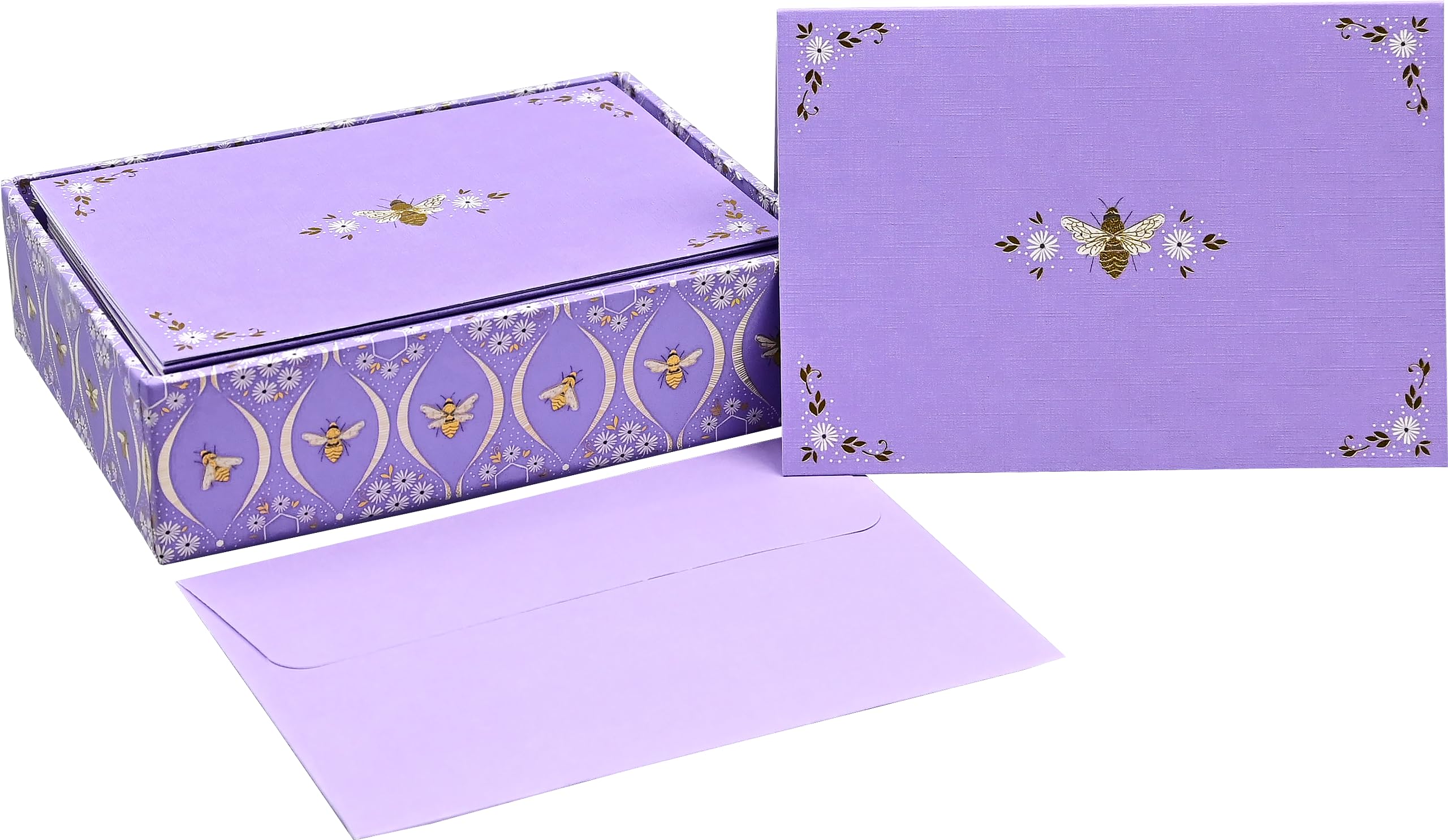 Florentine Bees Note Cards (14 cards, 15 self-sealing envelopes), Purple, 5 x 3.5 inch - Image 3