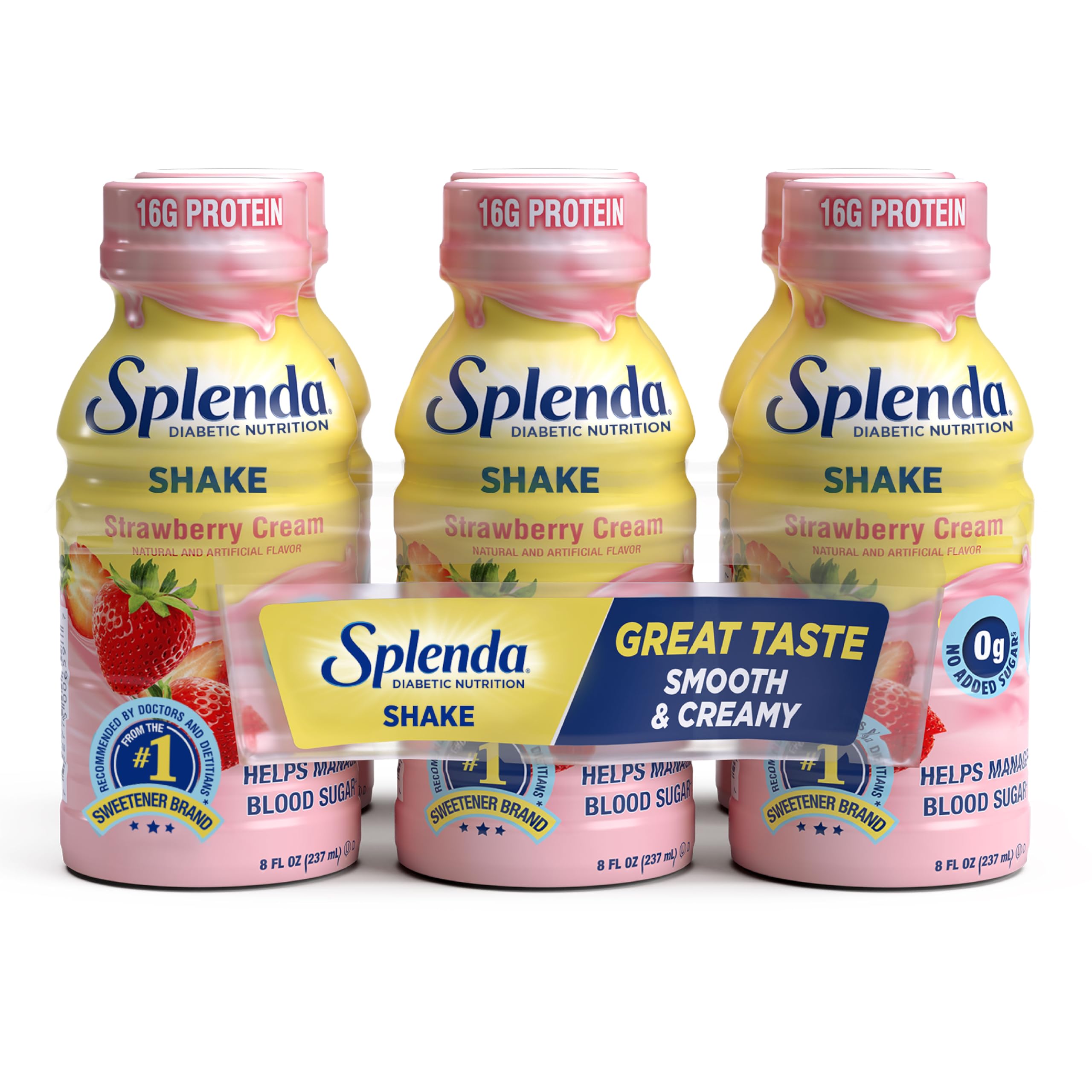 SPLENDA Diabetes Nutrition Shakes - Meal Replacement Shake, 8 Fluid Ounces Per Bottle (Strawberry Cream, 6 Pack)