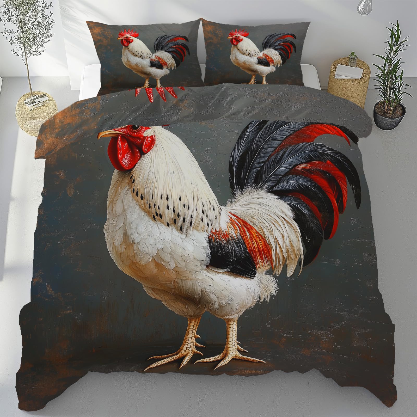 Parure de lit poulet 240x260 cm en microfibre douce et respirante avec fermeture éclair