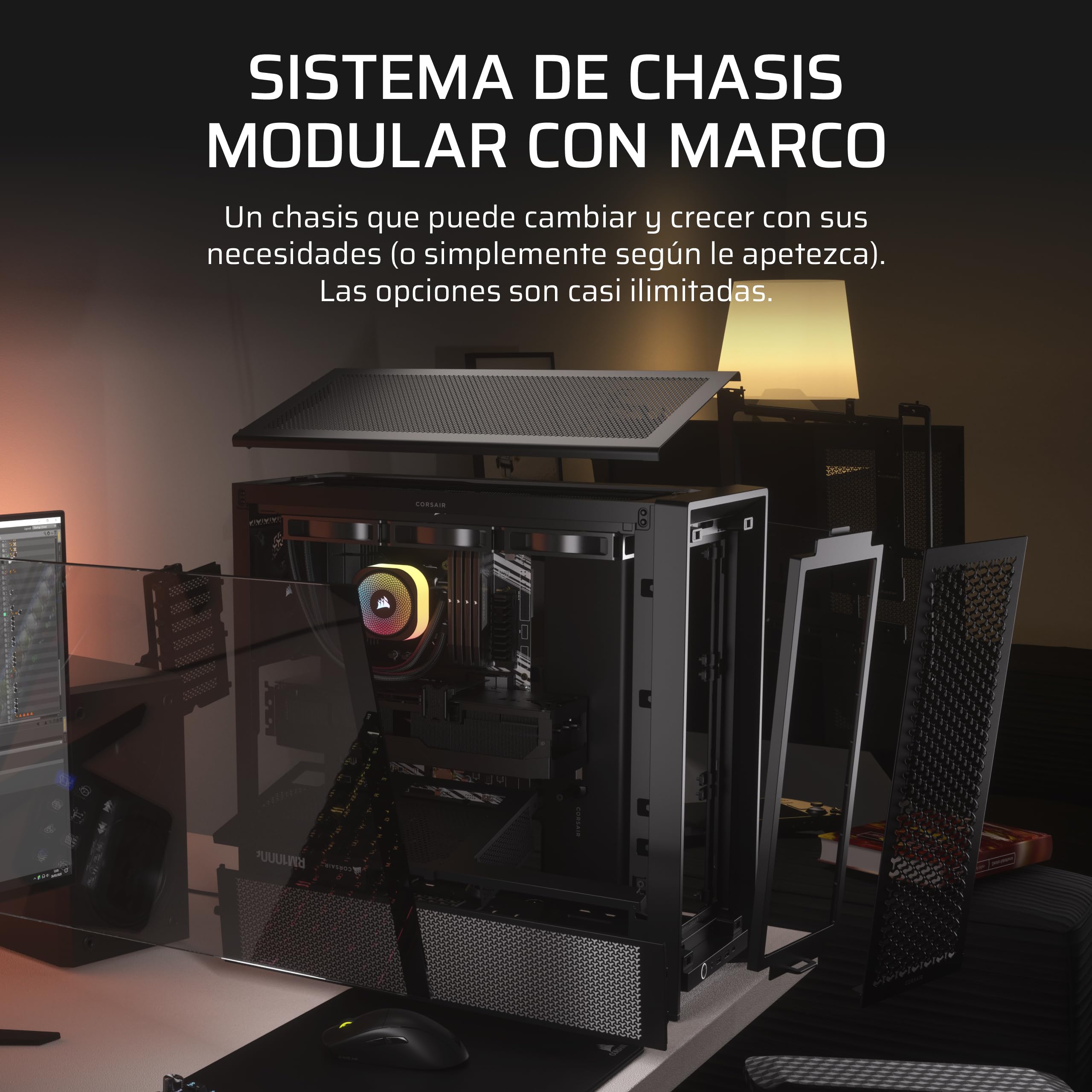 CORSAIR Frame 4000D Caja Modular Mid–Tower ATX para PC – Alto Flujo de Aire, Sistema de Montaje de Ventiladores InfiniRail™, ASUS BTF, MSI Project Zero, Gigabyte Project Stealth – Negro
