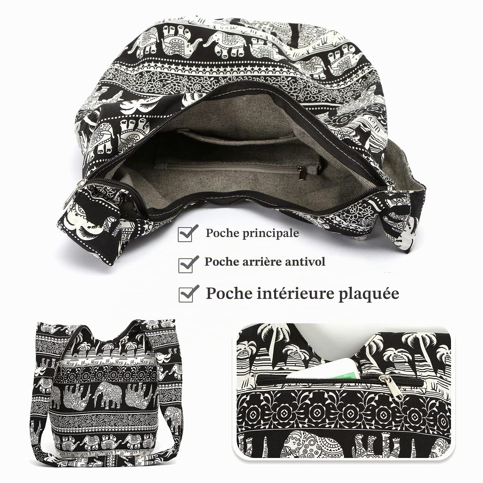Sac D'épaule Femme Hippie Sac à Bandoulière Poids Léger Sacs à Main pour Voyage Plage École Randonnée Pique-Nique Rouge