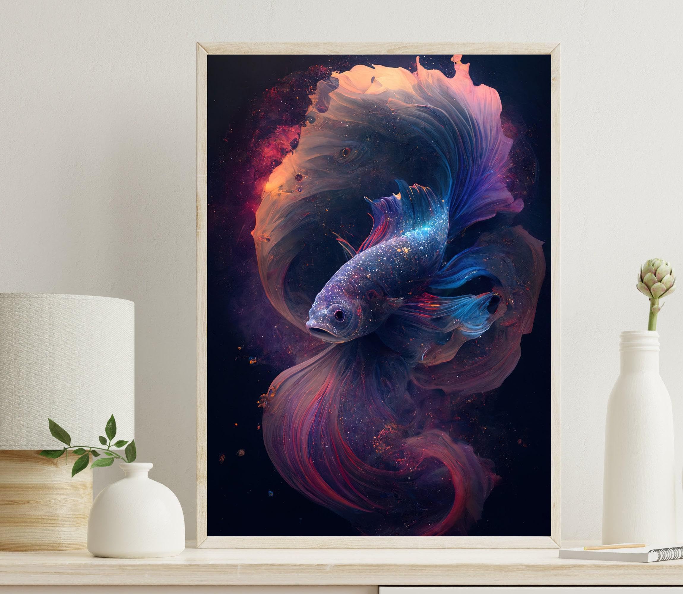 Tableau de poisson betta moderne décoration murale salon salon chic 60x90