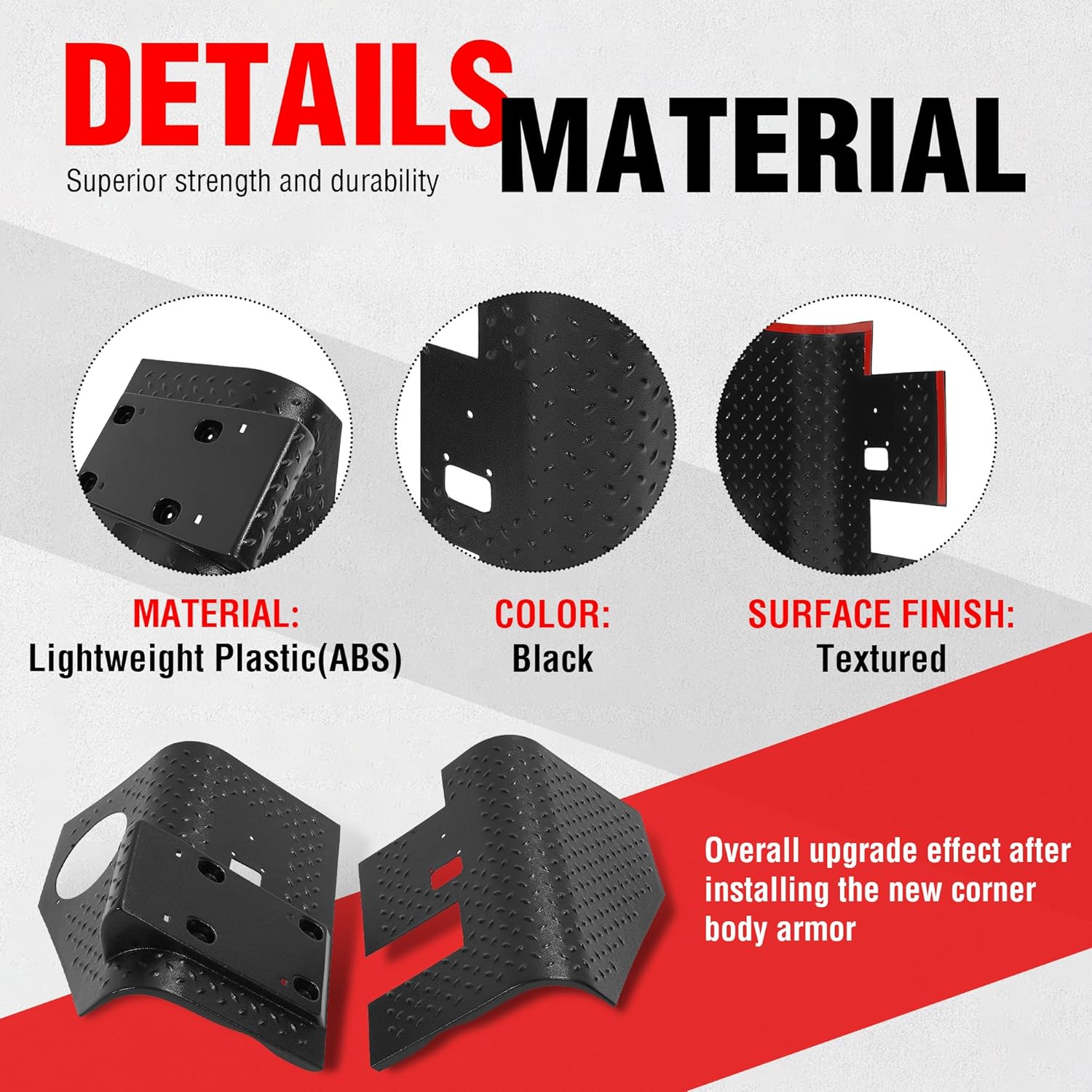 Rear Body Armor Compatible with 1997-2006 Jeep Wrangler TJ Tall Corner Guards Headlight Plastic(ABS) Textured Black