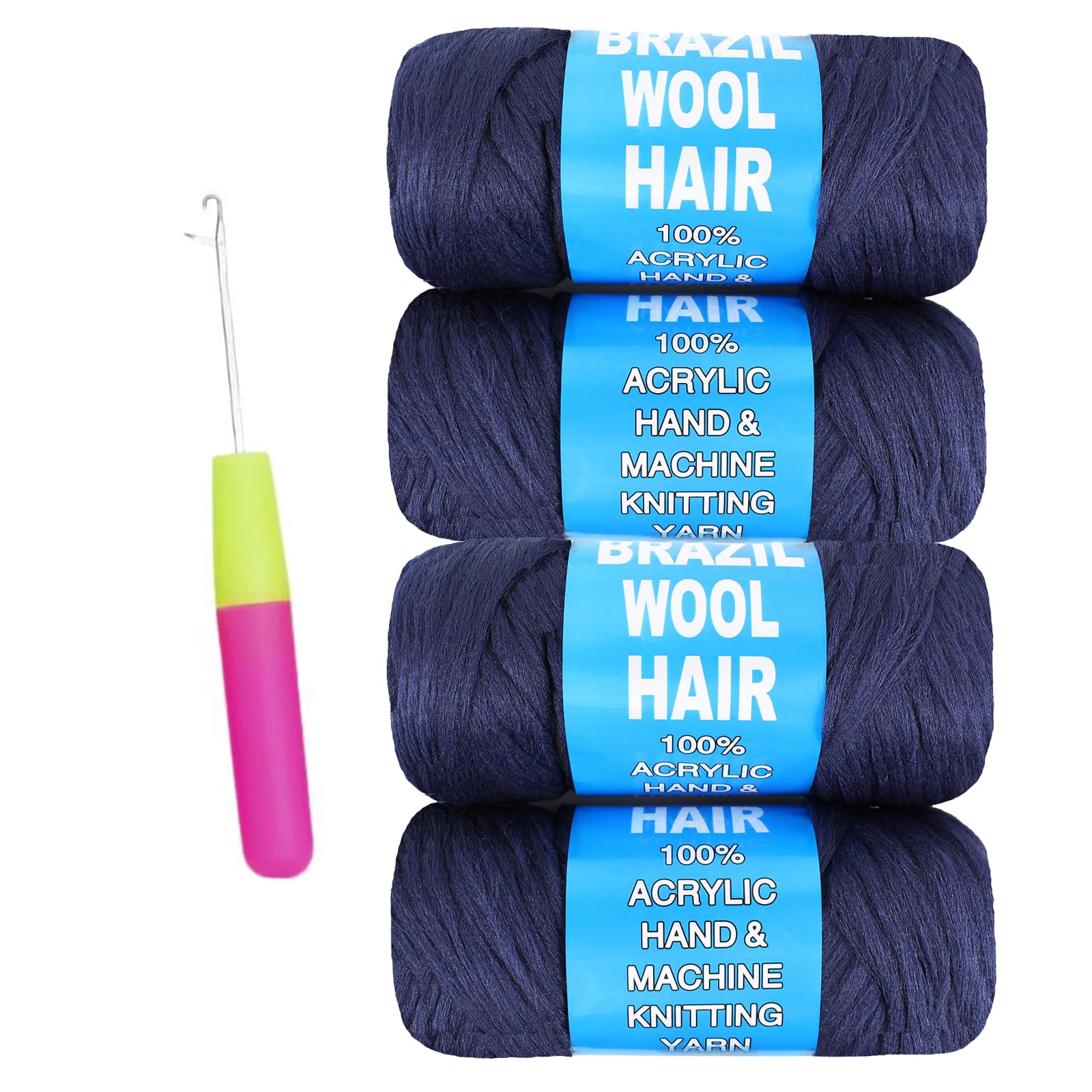4Roll Brazilian Wool Hair for Senegalese Twisting Crochet Hair Brazilian Yarn for Soft Locs Faux Locs Crochet Braids Knitting Hair Twist Goddess Locs