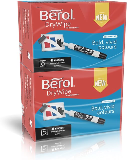 Berol Dry Wipe Bullet Tip Whiteboard Marker - Black (Pack of 96)
