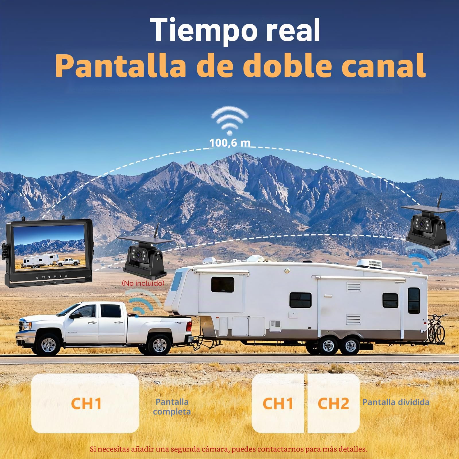 Camara Trasera Coche Inalambrica Solar, Magnética 10000mAh Recargable Batería Cámara Marcha Atras con 1080P 9'' Monitor, Impermeable, Visión Nocturna, para Coche, Camión, Caravana(VS-9A)