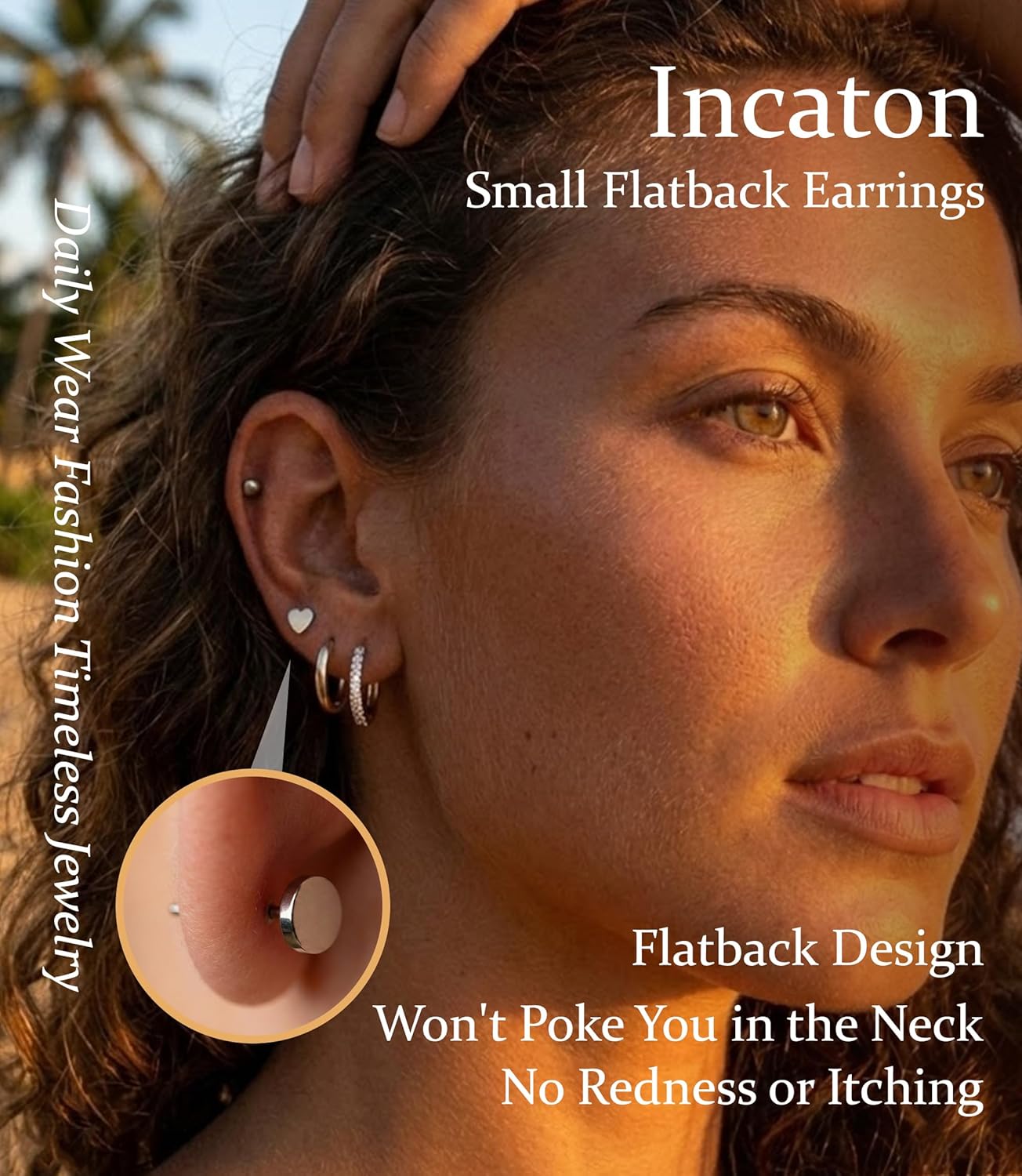 Incaton Hypoallergenic 14K Gold Plated Stud Hoop Earrings for Women Men Surgical Stainless Steel Flat Back Earrings Small Huggie Hoops Cartilage Earring Set for Multiple Piercing Jewelry - Image 5