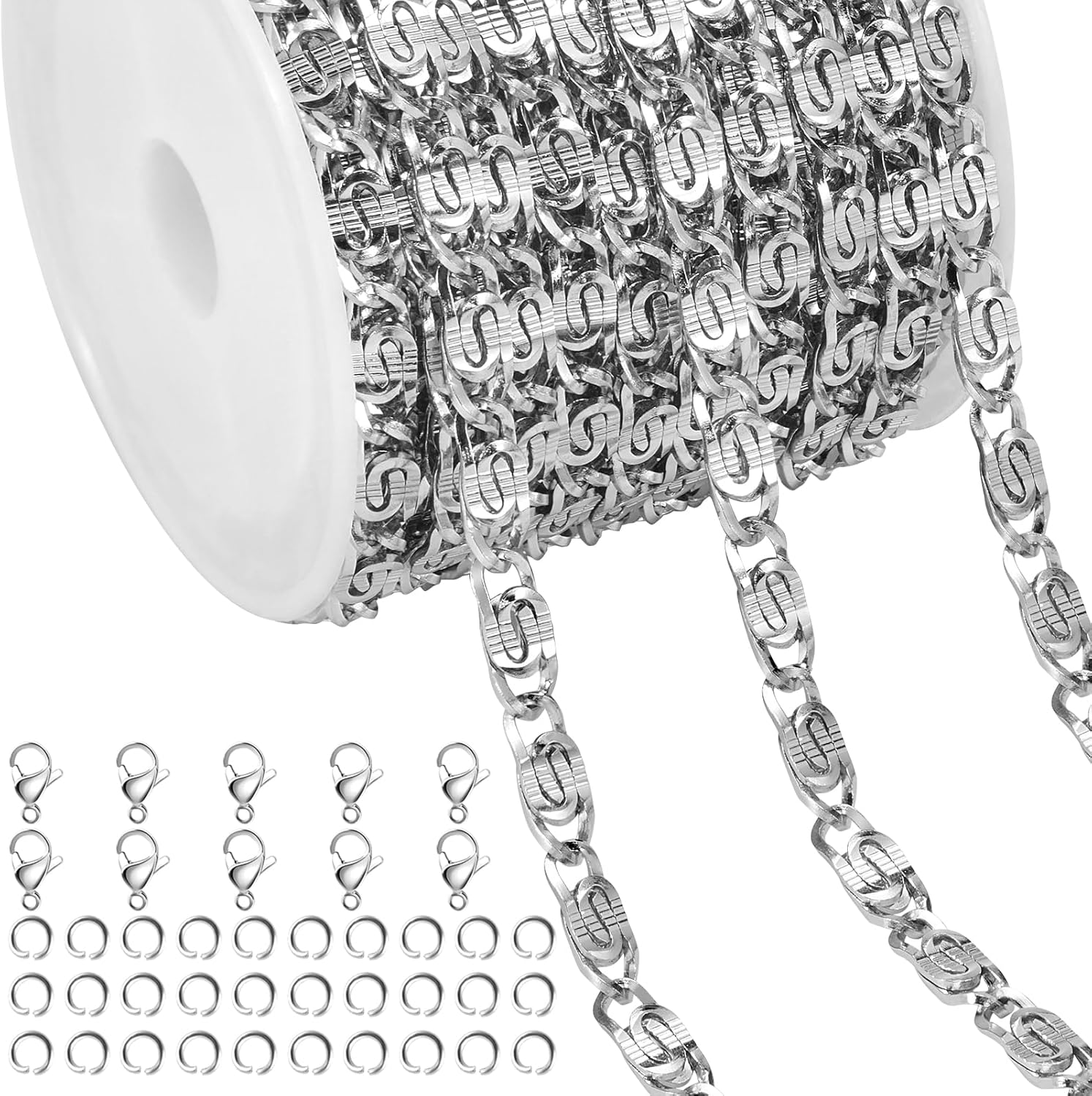 Jabogrii 5 Meters Gold Chain for Jewelry Making Stainless Steel Chain on Spool Craft Jewelry Making with Lobster Clasps and Jump Rings