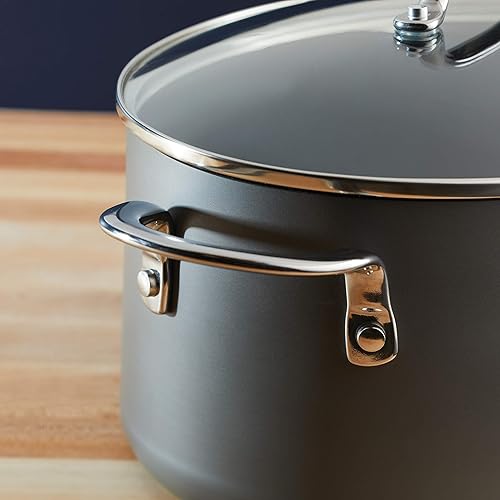 Miniatura 10 de Rachael Ray 80090 Olla ovalada profesional anodizada antiadherente para pasta, 8 cuartos de galón, color gris