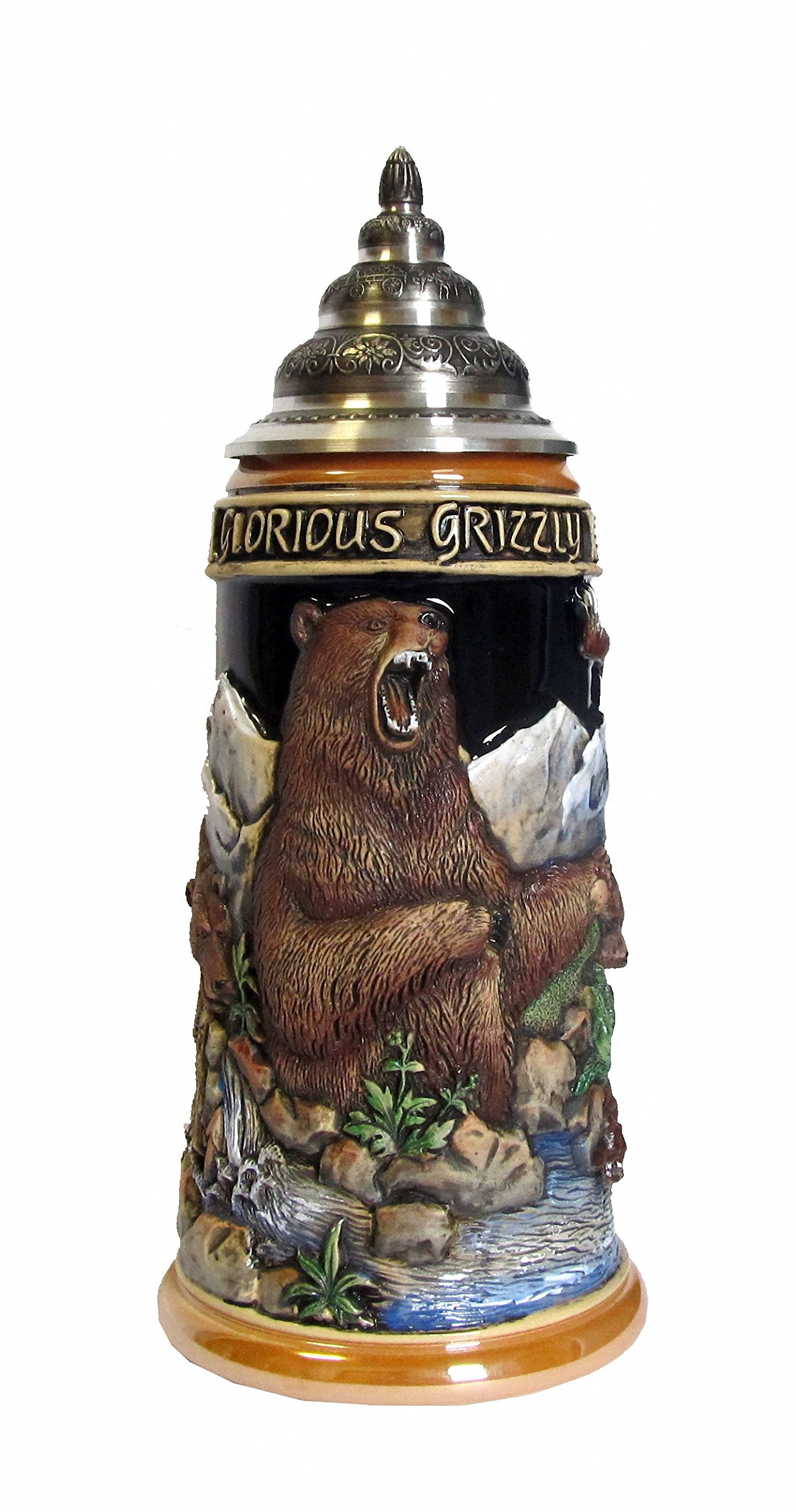 Chope de bière allemande Grizzly KING en grès véritable de 0,75L