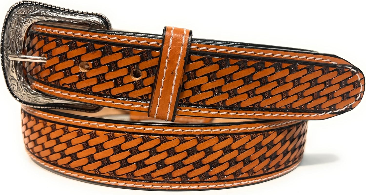 Kids Baby Toddler Western Leather Belt Boys Girls Basket Weave Decorated Heavy Duty Cowboy Rodeo Belt.