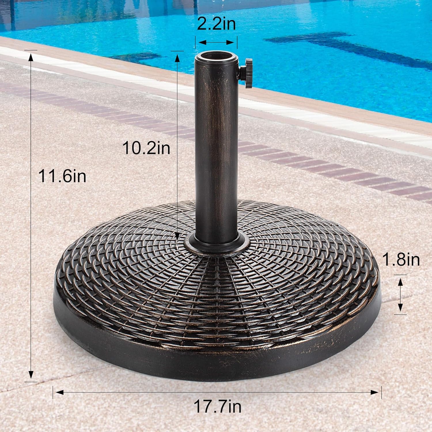 Patio Umbrella Stand - 27 lbs 17.7" Heavy Duty Outdoor Umbrella Base Stand, Market Umbrella Holder for Garden, Backyard, Pool, Beach, No Water or Sand Required, Round Bronze 27Lb Round Bronze