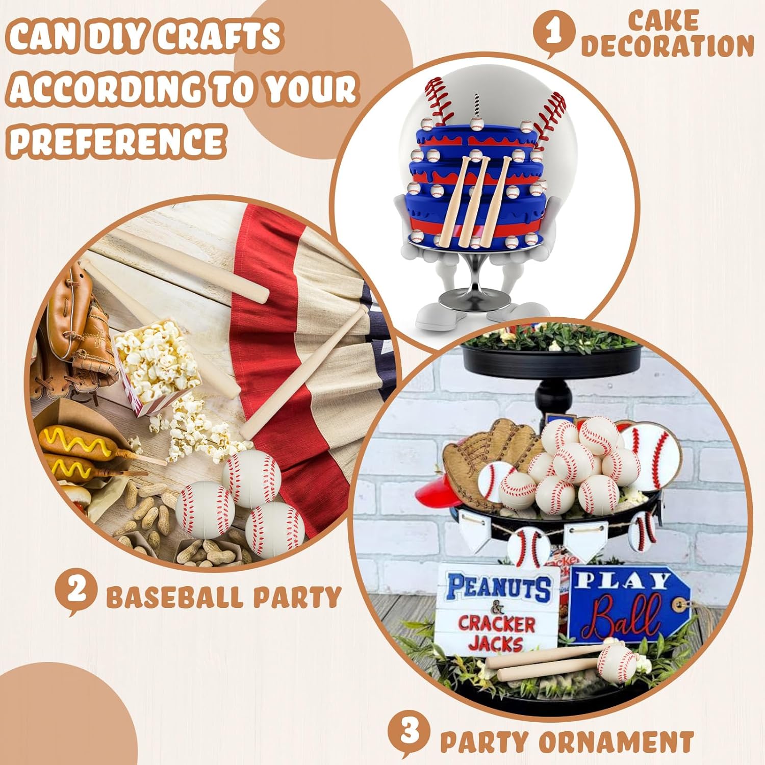 Libima 60 Pcs Baseball Party Favors Mini Baseball Bats and 2" Foam Baseballs Set, 8 Inch Unfinished Wood Small Bats for Painting DIY Sports Theme Birthday Party Supplies Classroom Event Decorations