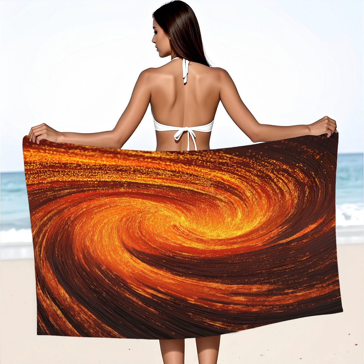 Générique Grande Serviette de Plage 180 x 160 CM,Drap de Plage Microfibre,Couverture de Plage Absorbante Rapide pour Abstrait Feu Flamme Rayures Dynamique Haute Tension Énergétique Fantaisie Moderne