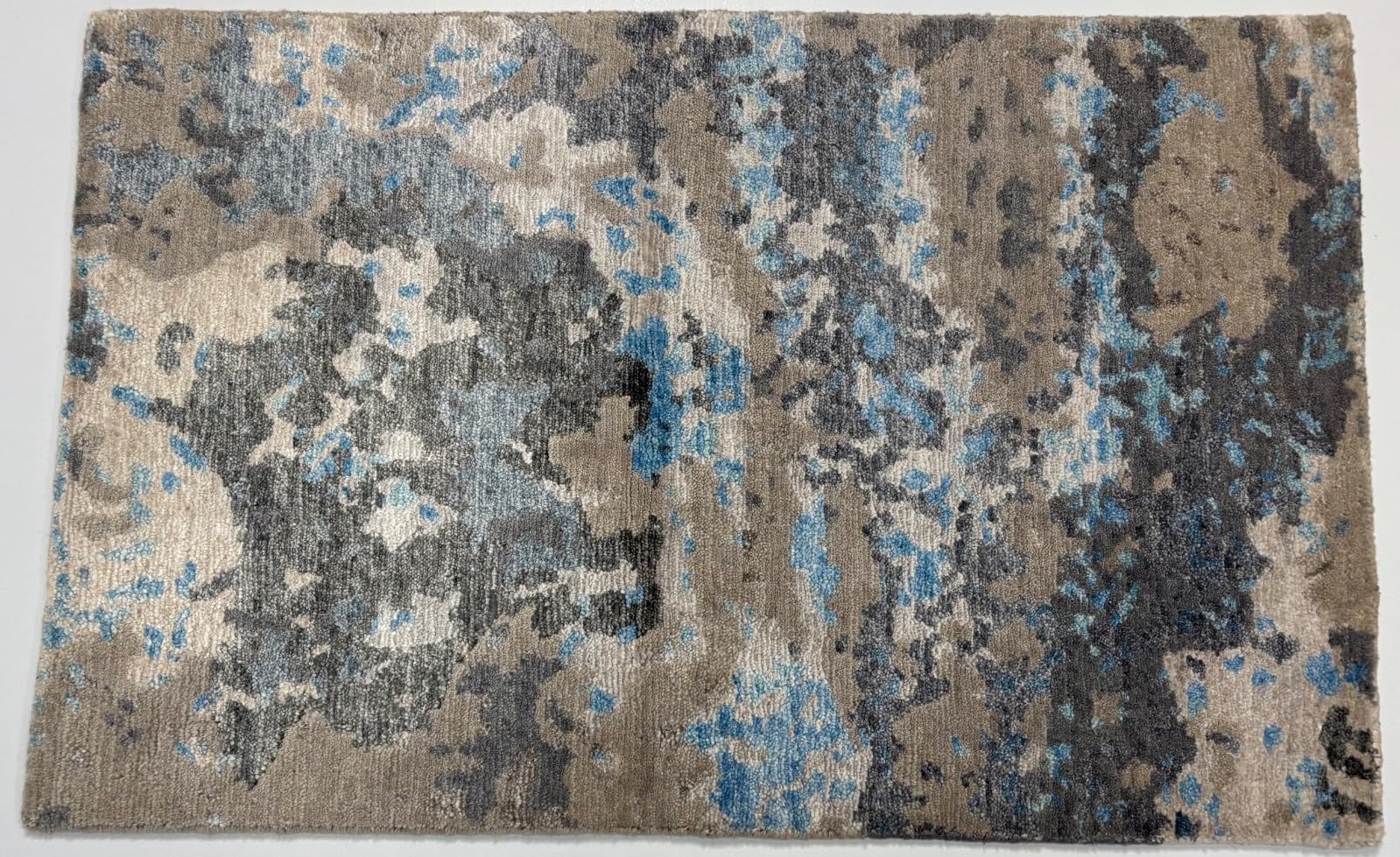 Tapis brillant, fait à la main, 60 x 90 cm, bleu, gris, multicolore, soie de bambou, R121