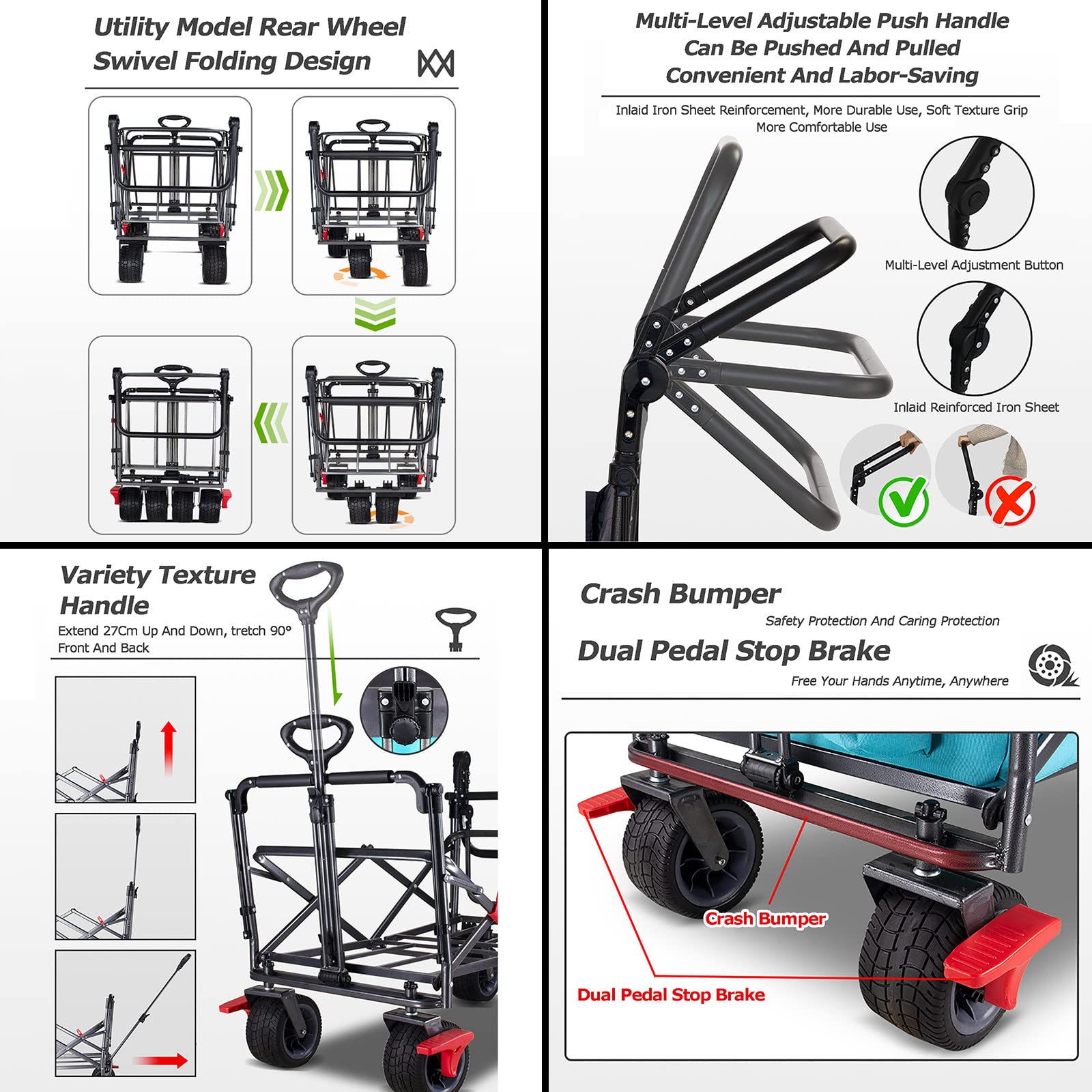 Amazon.co.jp: 頑丈な折りたたみワゴン、前輪ダブルブレーキ、取り外し
