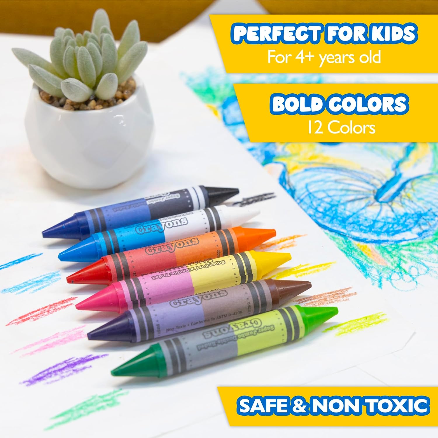 BAZIC PRODUCTS Dual Sided Super Jumbo Crayons Premium 12 Colors, Non Toxic Drawing Crayons, Gift for Student, 24-Pack