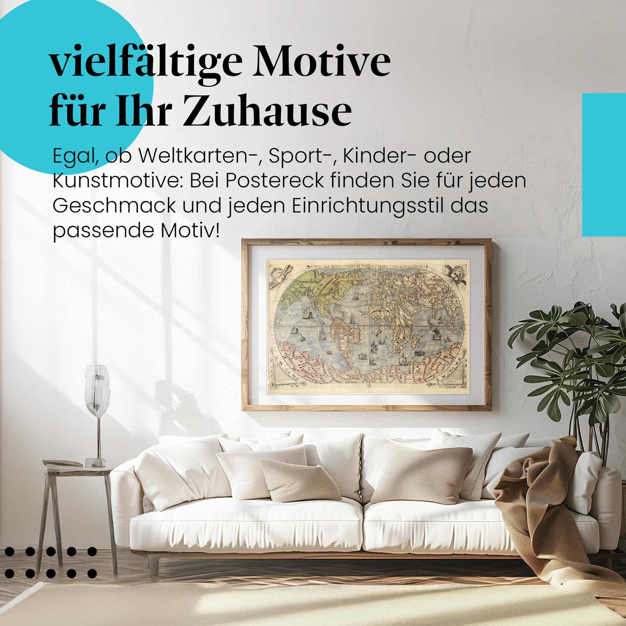 Postereck - 0460 - Historische Weltkarte, Kontinente Karte Vintage - Unterricht Klassenzimmer Schule Wandposter Fotoposter Bilder Wandbild Wandbilder - Leinwand - 100,0 cm x 75,0 cm