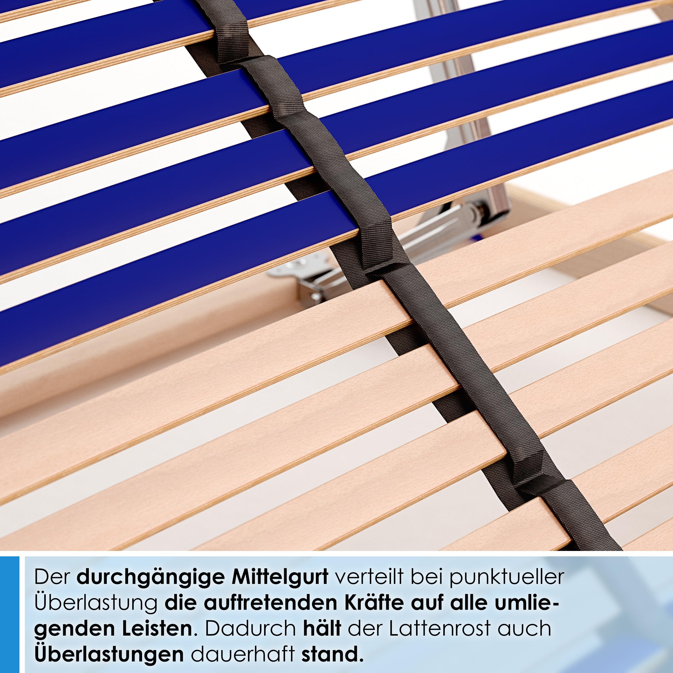 stabiler Lattenrost 100% BUCHE Lattenrahmen - Kopfteil verstellbar - SCHULTERFRÄSUNG, 7 Zonen, 42 Federleisten, Härte-Regulierung, Mittelgurt - VARIO SLEEP BEST 42® unmontiert (90x200cm)