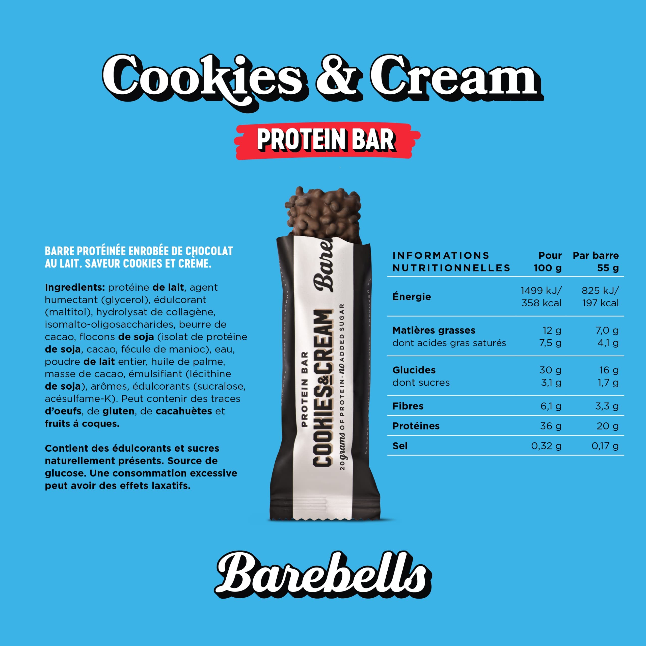 Barebells - Caja Barebells Barrita De Proteínas (12x55g) - Barritas Proteicas - 20 g de proteínas y sin azúcares añadidos - Galletas y nata