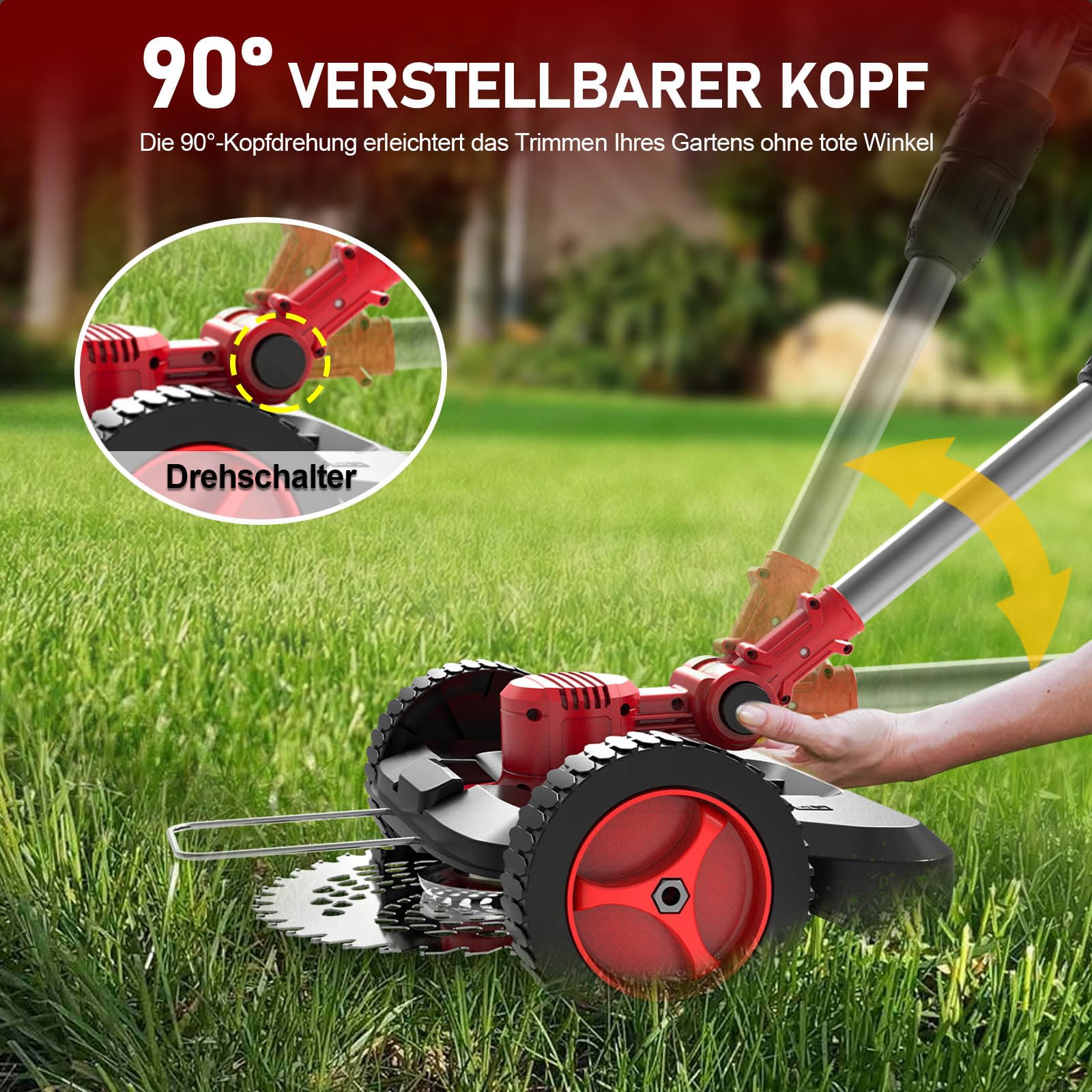 Rasentrimmer mit Akku und Unkrautbürste, 21V Akku Freischneider für Makita Akkus, 6-in-1 rasentrimmer, Freischneider Akku 20000U/min – für Dickicht und hohes Gras