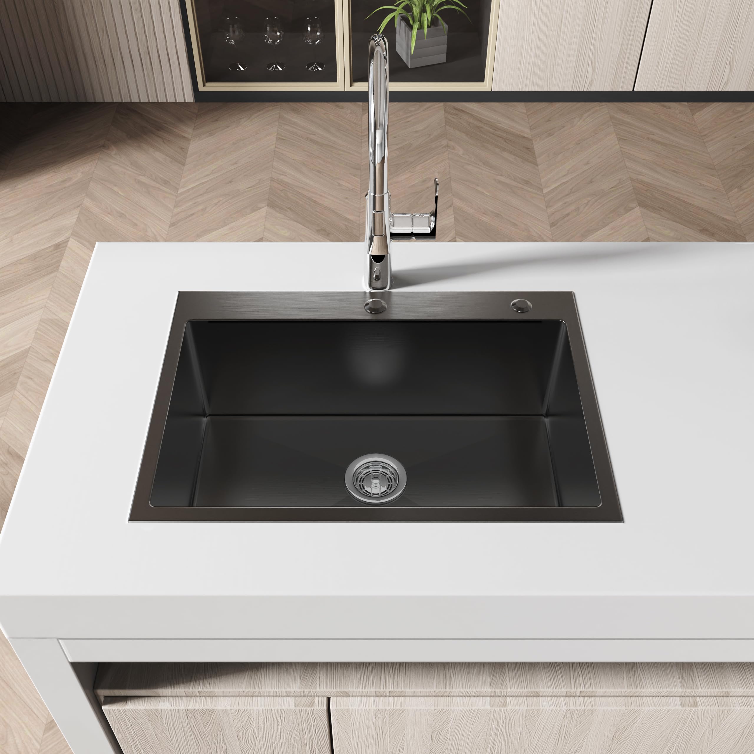 HXUHUWS Modern Deep Single Bowl Undermount Kitchen Sink for