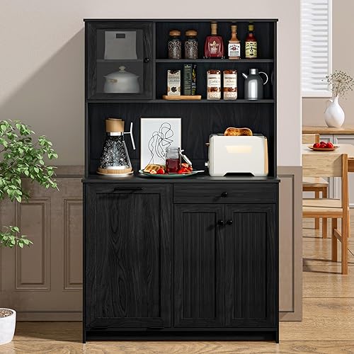 Miniatura 13 de Armario de basura abatible con instalación rápida y función desodorizante, armario de basura de madera para comedor y cocina, color negro Doble