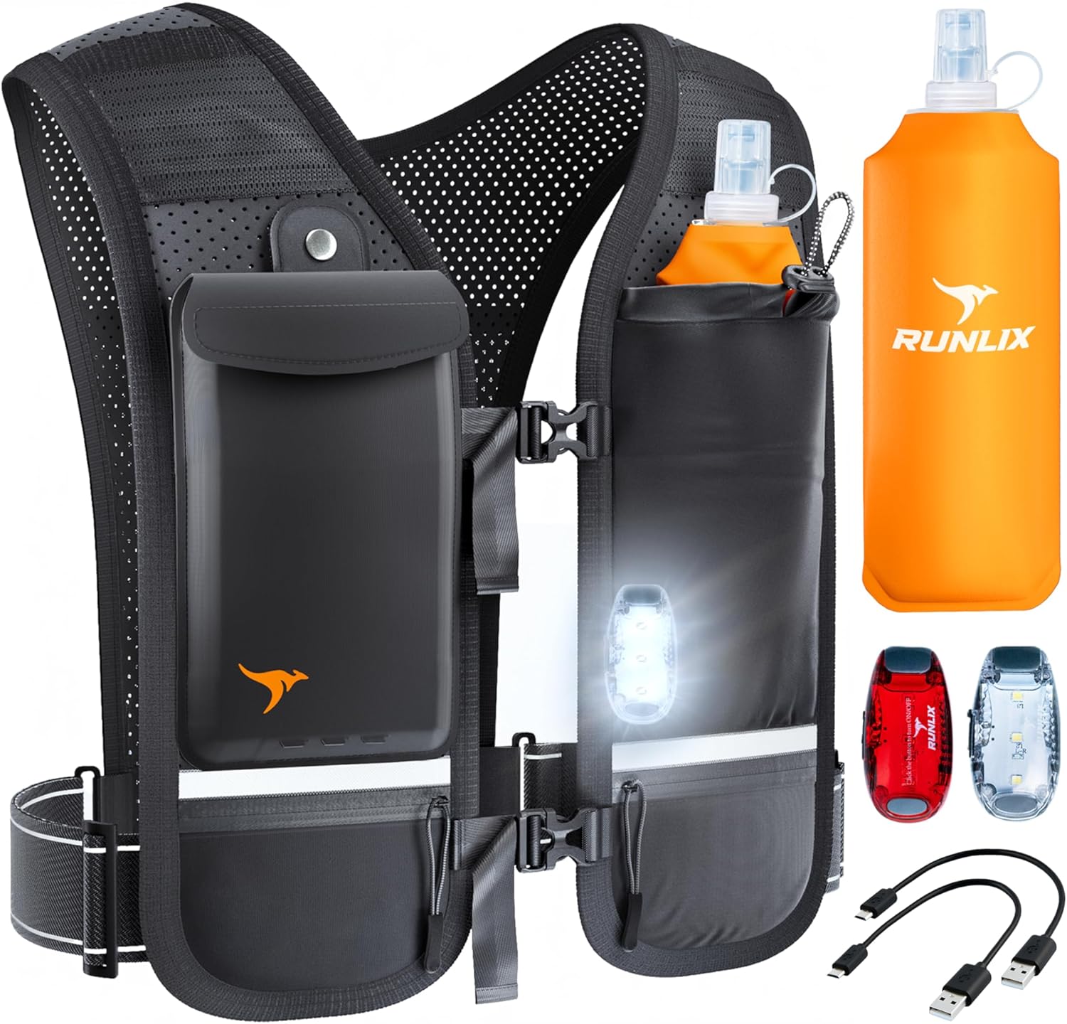 Reflective Hydration Vest for Runners – 500ml Bottle & LED Lights Reflective Hydration Vest for Runners – 500ml Bottle & LED Lights
