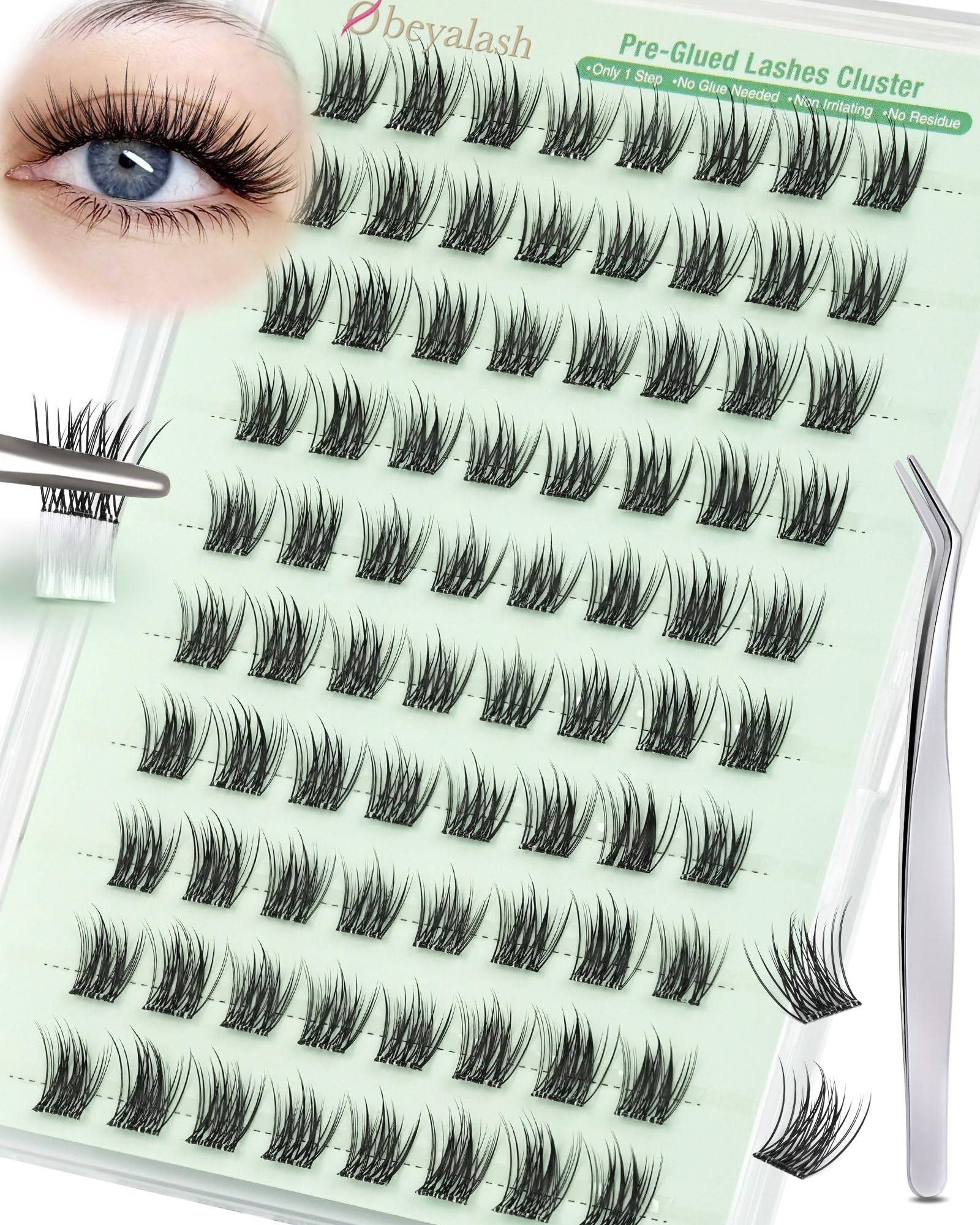 Obeyalash Ciglia Autoadesive Senza Colla Extension Press e go kit Senza Colla Ciglia Finte Ciuffetti Naturali Pre Glue Cluster Lashes con Pinzette Adatto ai Principianti (Kit-Naturali)
