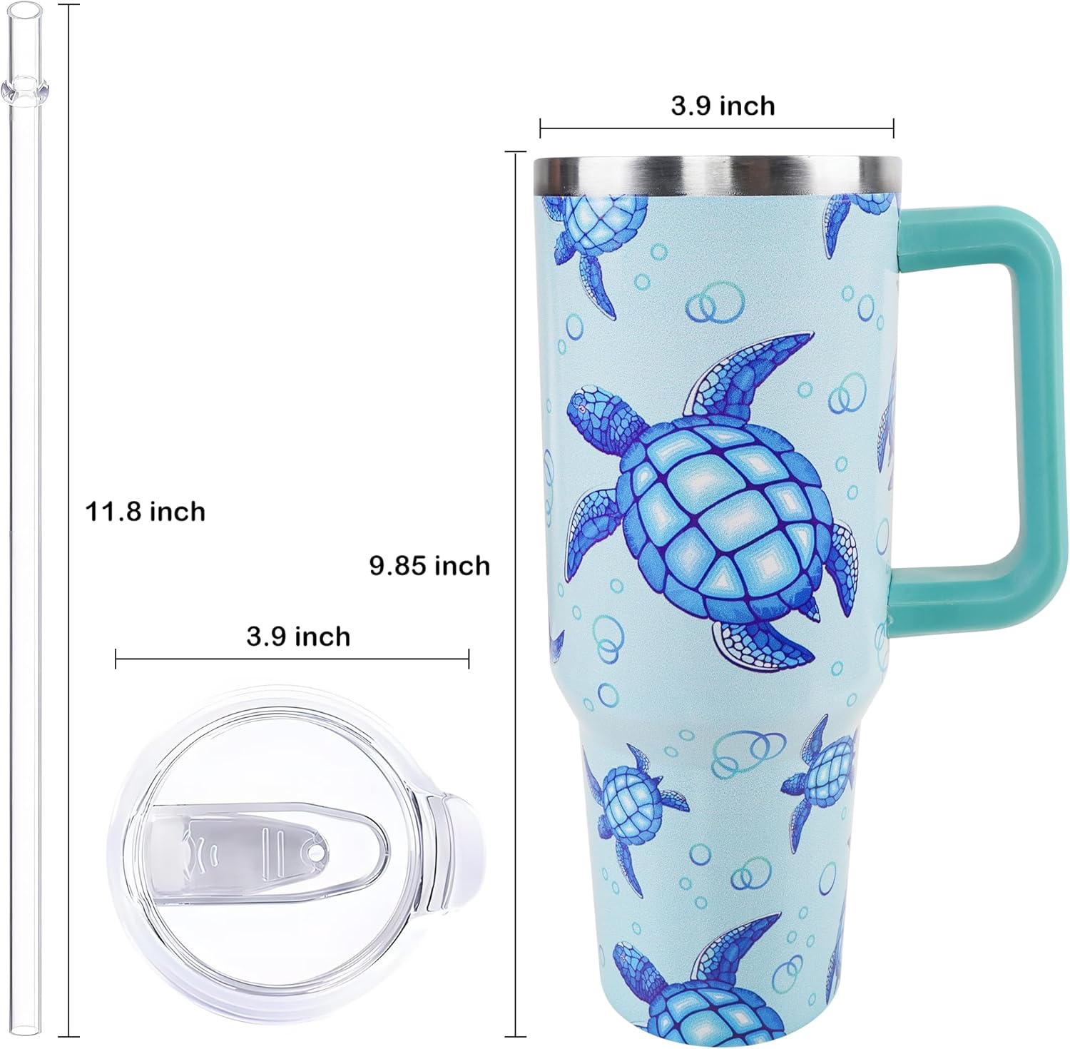 40 oz Sea Turtle Tumbler with Handle and Straw, Travel Mug Water Bottle, Stainless Steel Insulated Cup with Lid and Straw, Birthday Christmas Gifts - Image 3