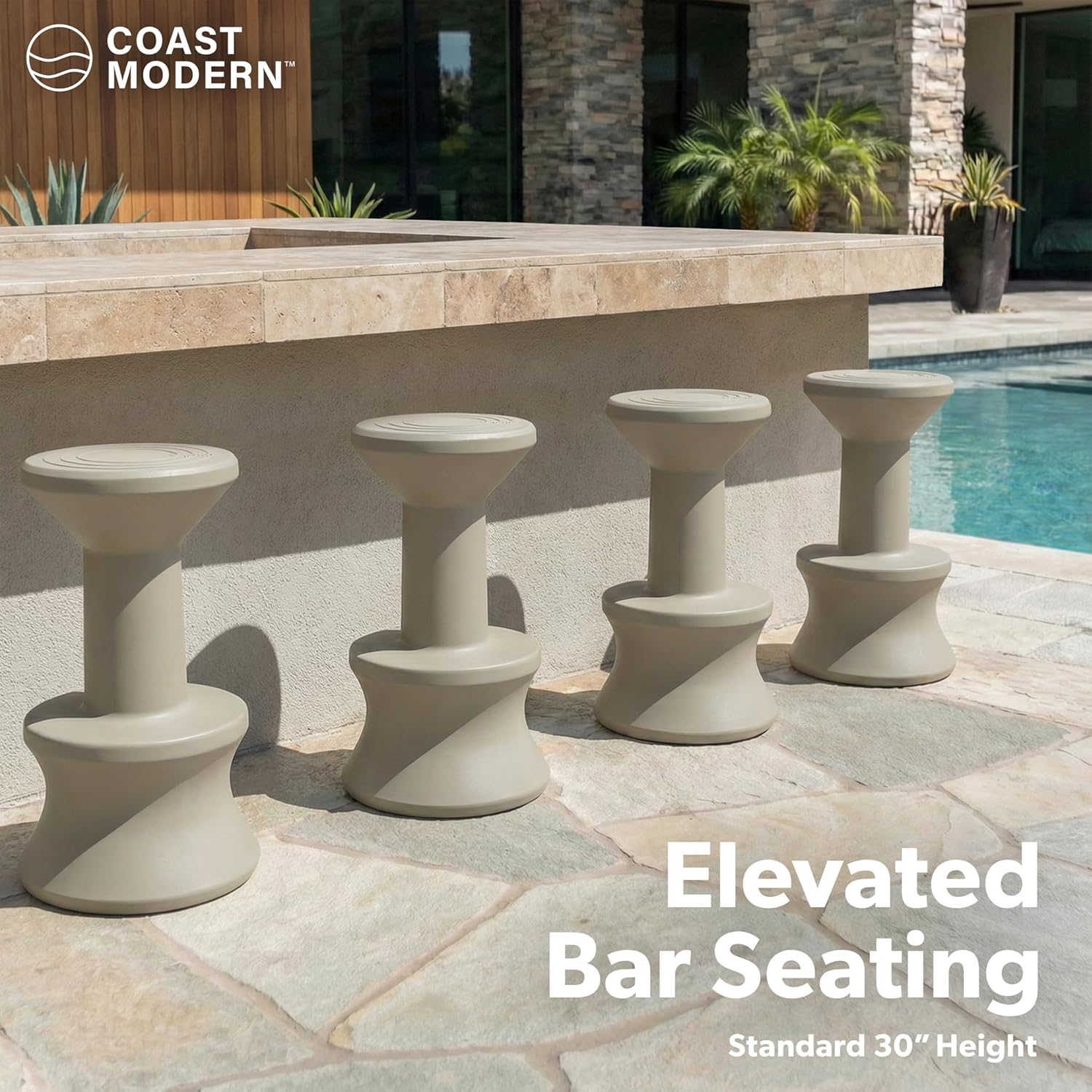 GoSports Coast Modern Outdoor Bar Stool for Patio and in Pool Underwater Seating - 30" Weighted, Waterproof Outdoor Chair - Sand