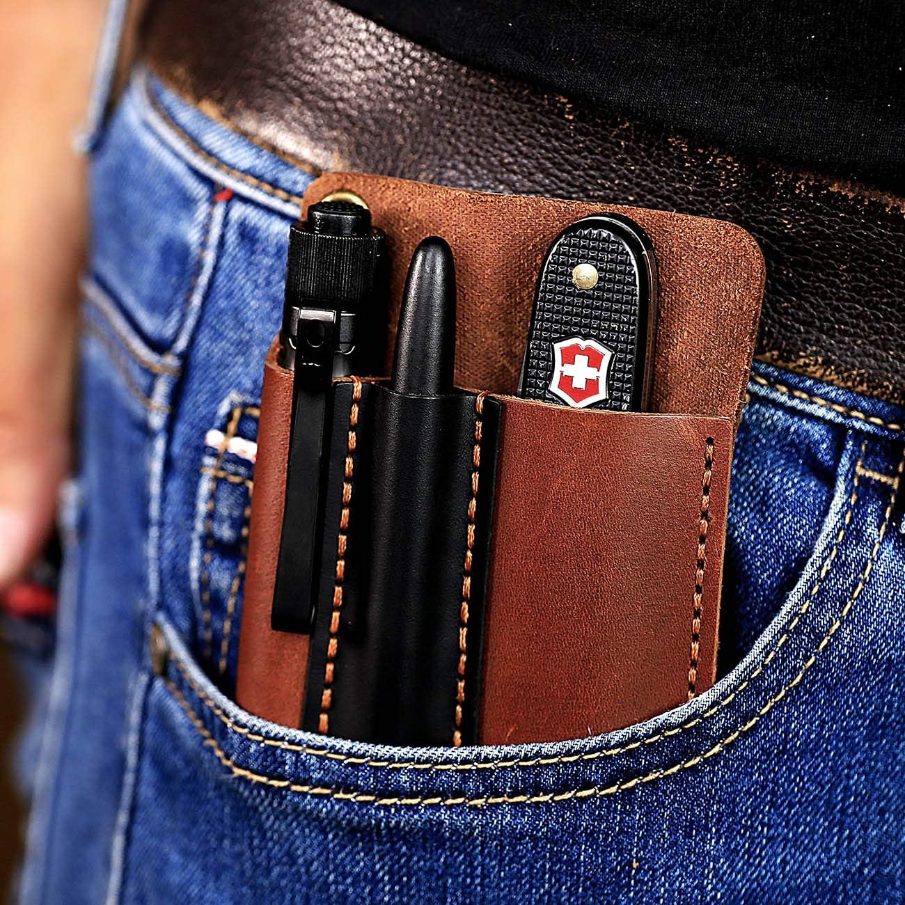 EASYANT Leather Pocket Organizer Handmade Multitool Sheath Accessories Leather EDC Pouch for Men - Image 6