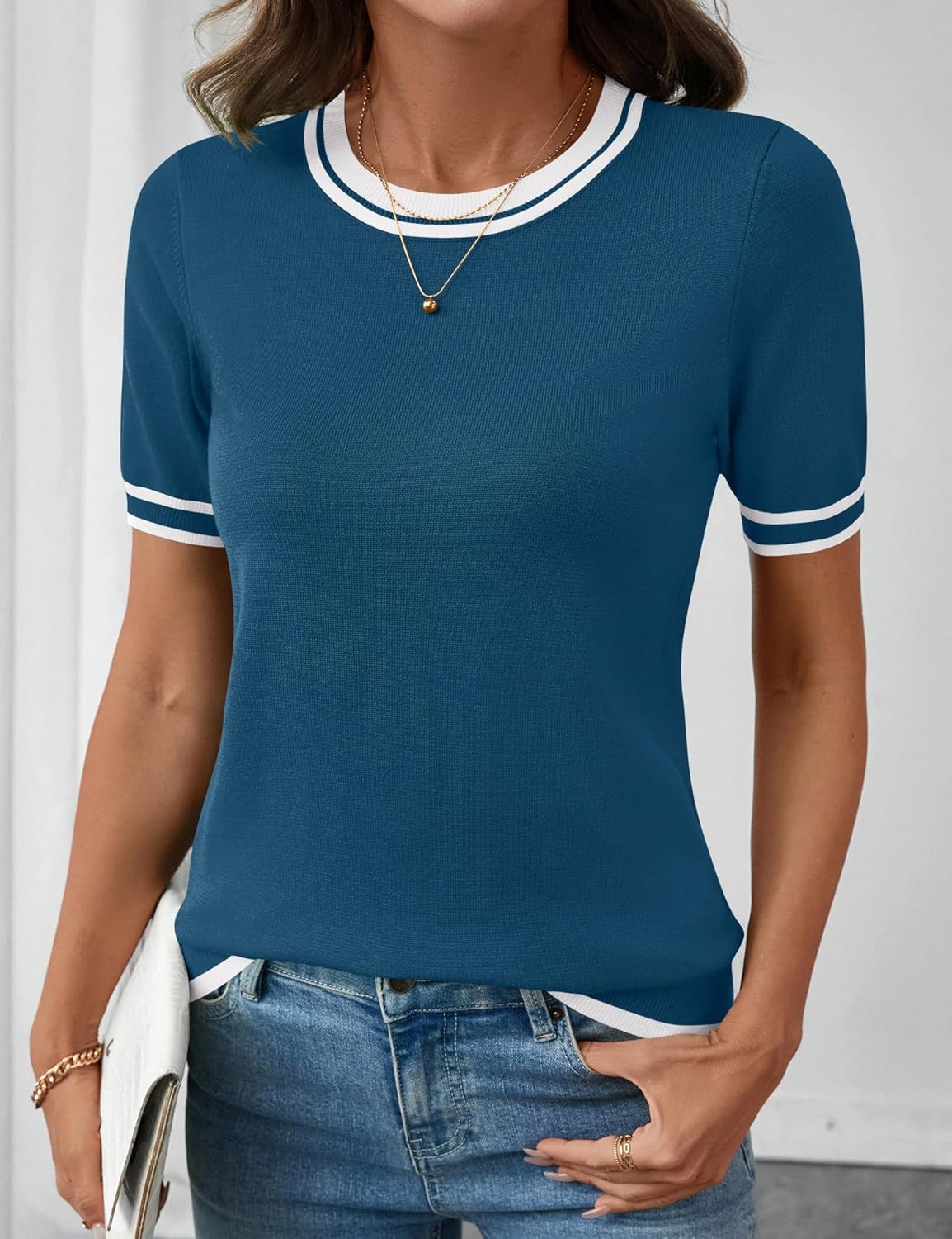 LOMON Short Sleeve Sweater for Women Light-Weight Crew Neck Summer Tops Dressy Casual Women's Clothes 2026, S-XXL - Image 5