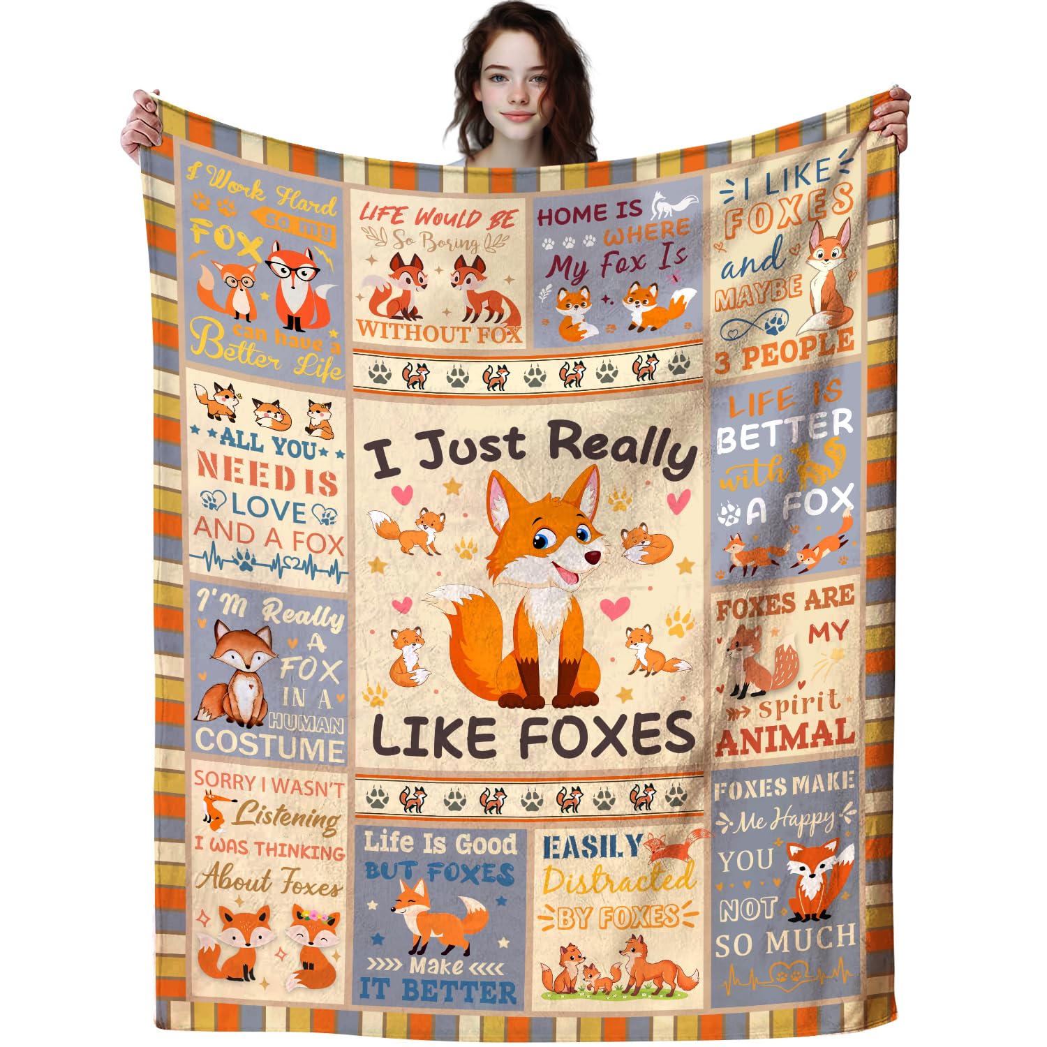 Jonecea Fox Blanket Gifts for Girls Boys,Foxes Stuff Cute Throw Blankets,Funny Foxes Themed Gifts for Women Adults Fox Lover 60"x50"