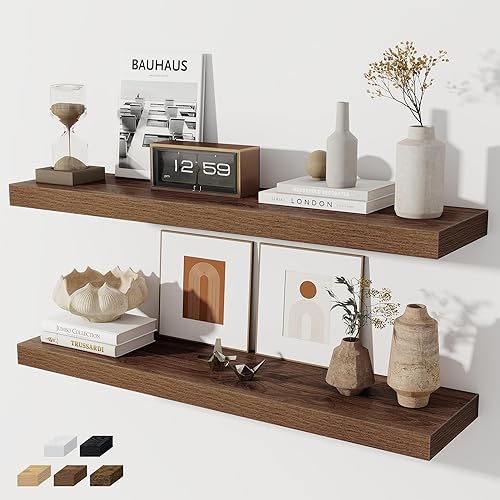 Miniatura 28 de Estantes flotantes para pared, juego de 2 estantes flotantes de 28 pulgadas, estante de madera rústica montado en la pared para baño, sala de estar,