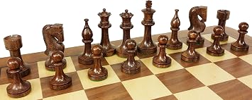 Double Queens Acacia Staunton Wood Russian Knight Chess Men Set - NO Board