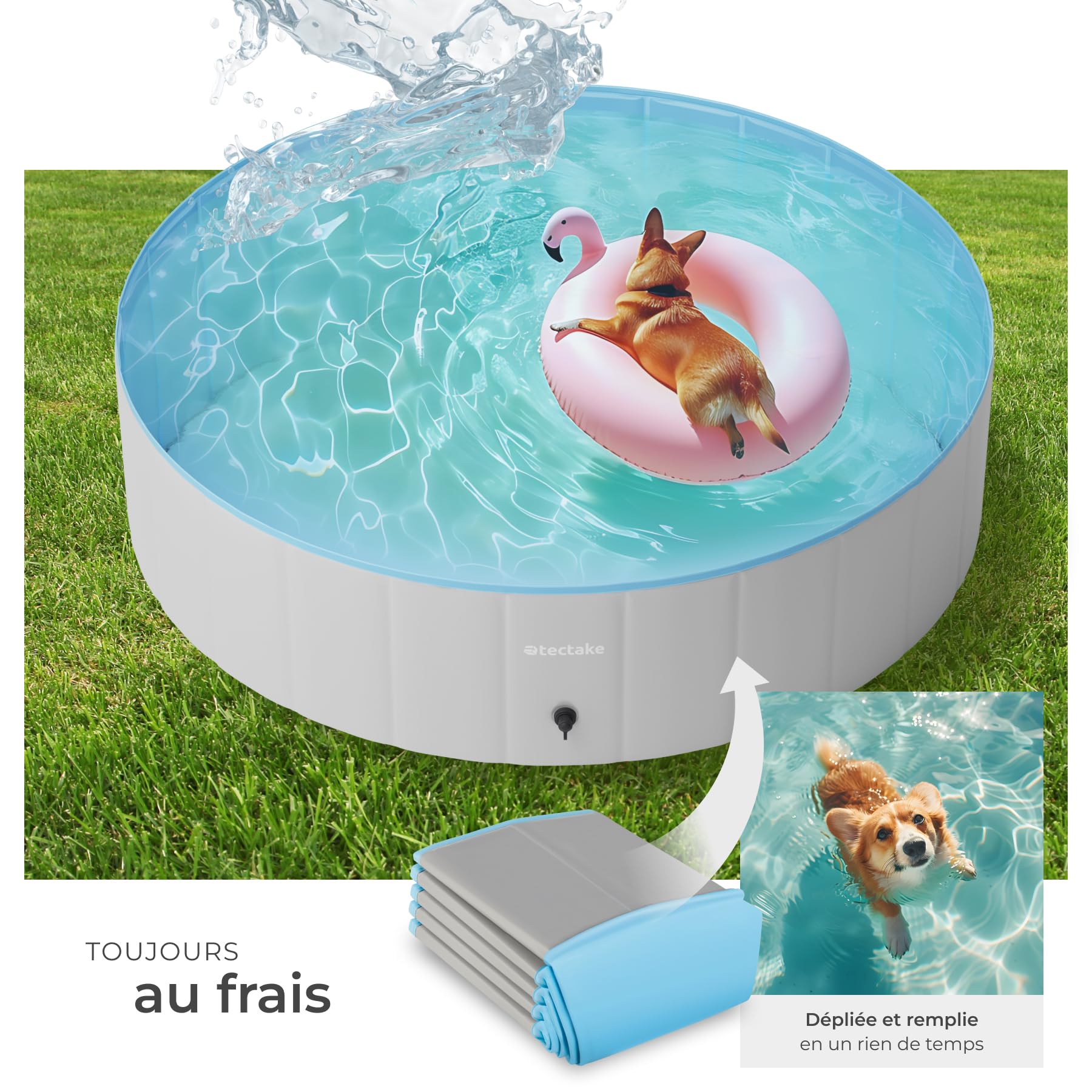 tectake® Piscine pour Chien Piscines a Balle Piscine autoportée Pliable Ø120cm Jeu Exterieur & intérieur pour Chien & Chat Jouet pour Chiens Jeux d'eau Jardin Salon