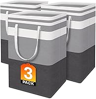 BlissTotes 3-Pack Collapsible Laundry Hampers - Waterproof 75L Freestanding Baskets with Sturdy Handles, Gradient Grey for Dorm & Home