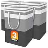 BlissTotes 3-Pack Laundry Basket, Freestanding＆Waterproof Laundry Hamper, Collapsible Tall Clothes Hamper with Easy Carry Handles for Clothes, Towels in the Family and Dorm,Gradient Grey,75L