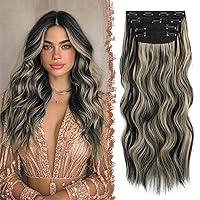 Vista 13 de FESHFEN Extensiones de Cabello con Clip - 4 PIEZAS Extensiones de Cabello Largas Onduladas Gruesas con Mechas con Clip Postizos de Cabeza Completa