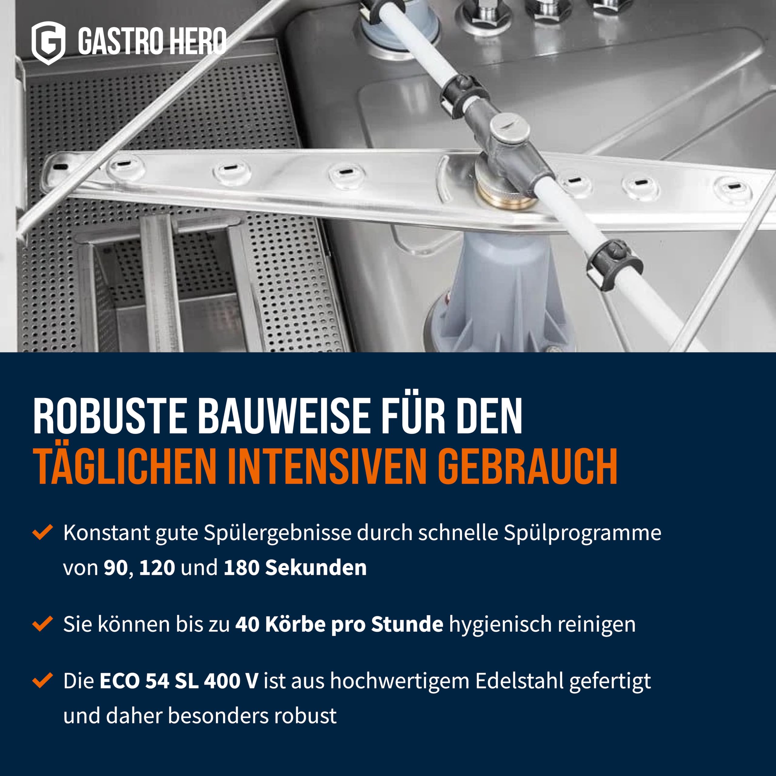 GastroHero Haubenspülmaschine Ecoline 54 SL 400 V, Haubenspülmaschine Gastro, Gastro Spülmaschine, Gastronomiebedarf, Energiesparend, Schnellzyklus, Ideal für professionelle Küchen, Hygienegarantie